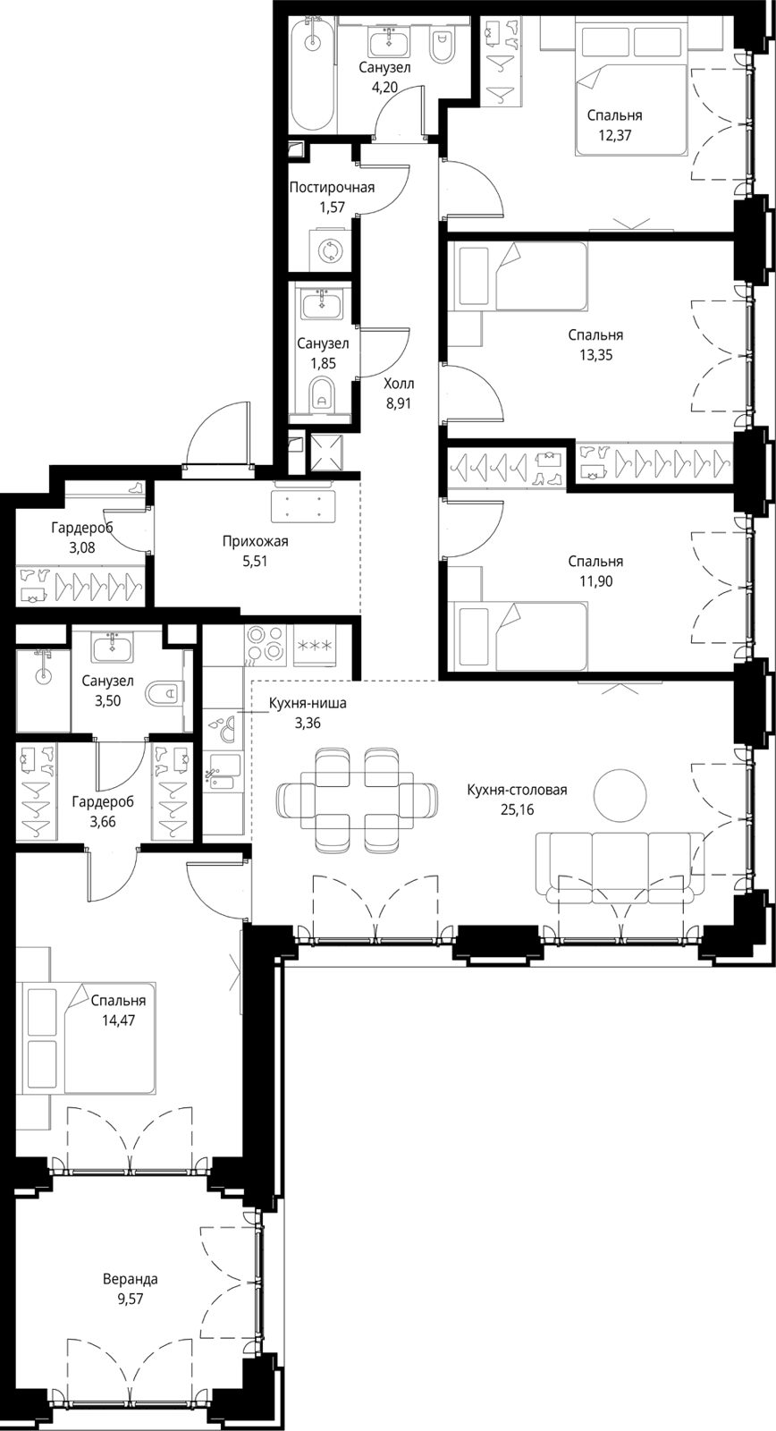 4-комнатная квартира, 122,5 м²