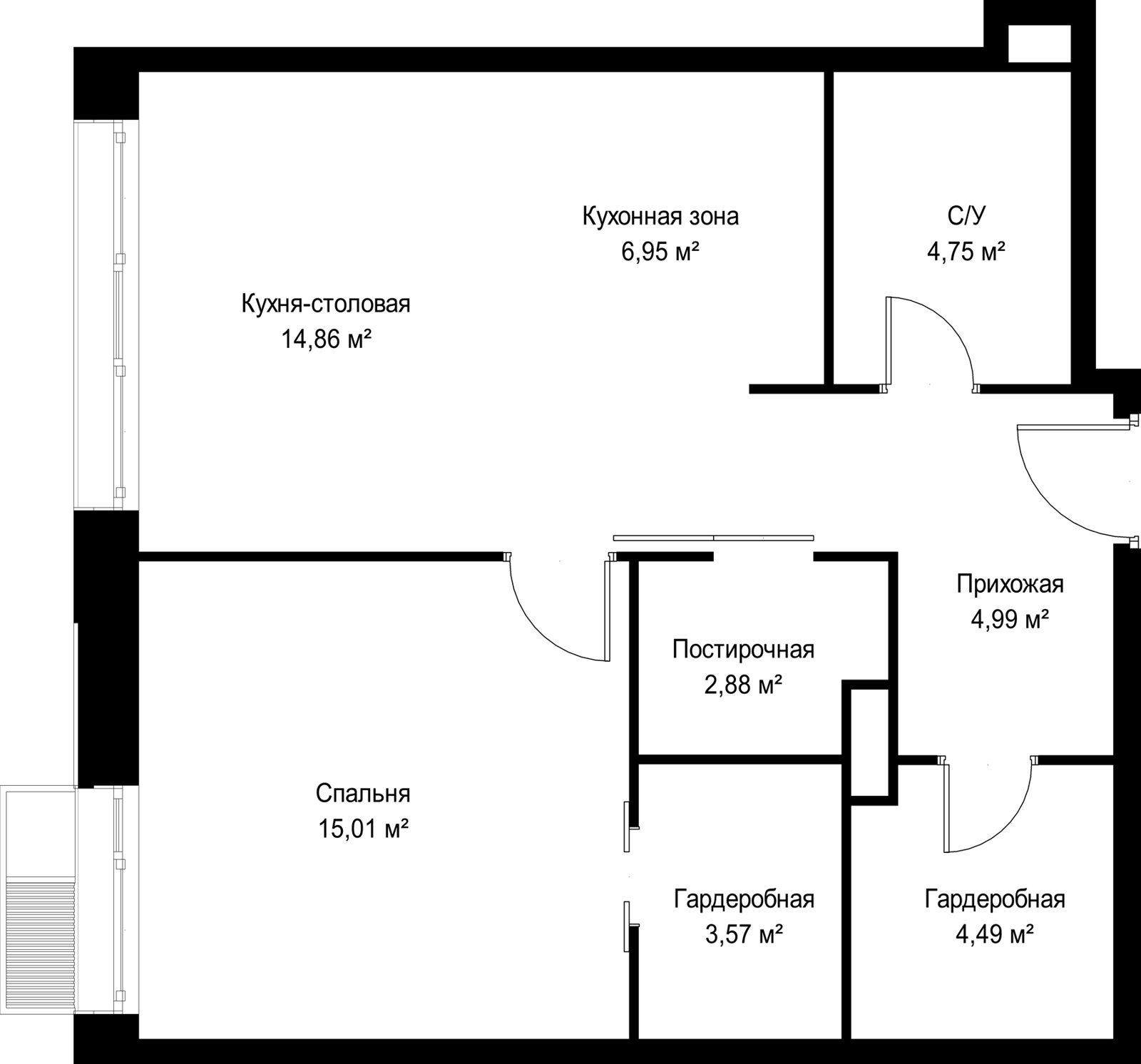 1-комнатная квартира, 57,5 м² — фото 2