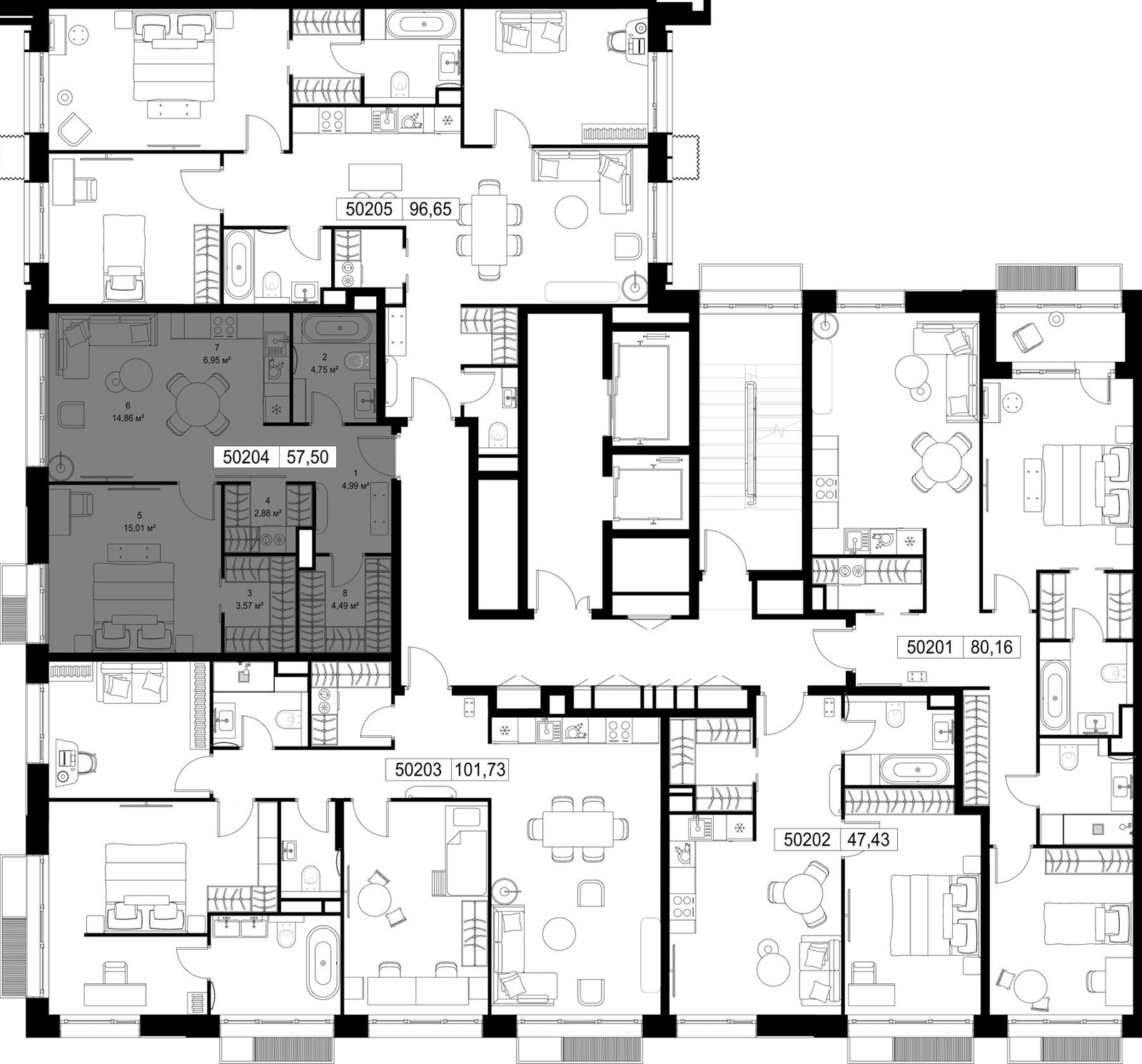 1-комнатная квартира, 57,5 м² — фото 3