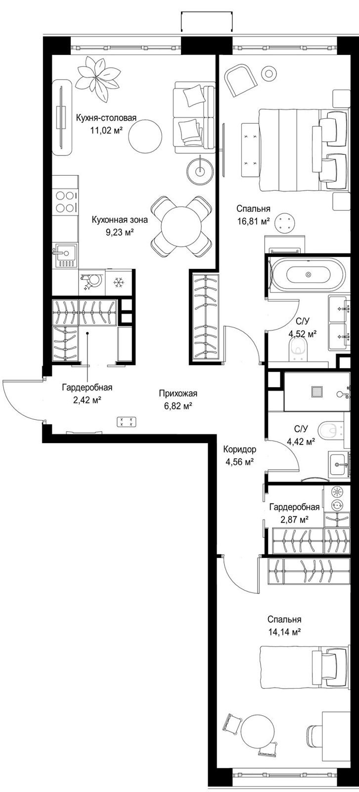 2-комнатная квартира, 76,8 м²
