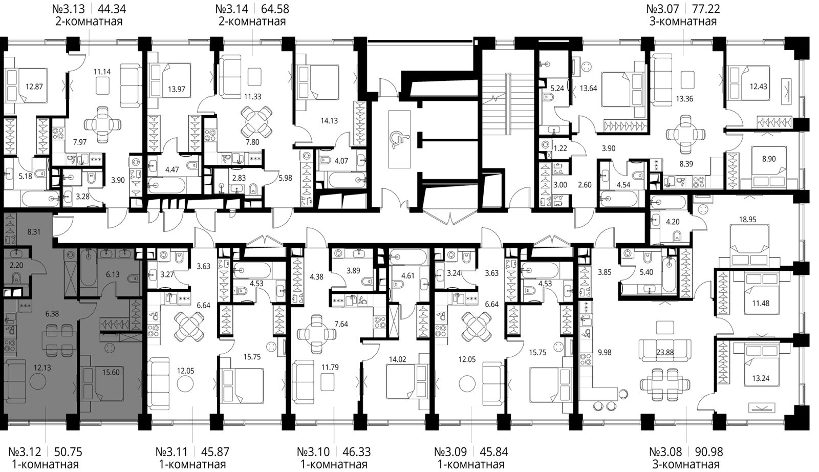 1-комнатная квартира, 50,8 м² — фото 2