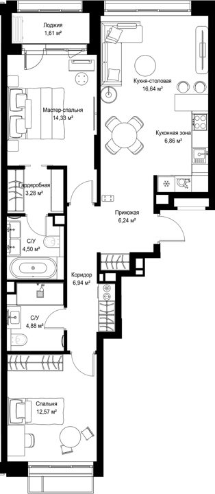 2-комнатная квартира, 77,8 м² — фото 1