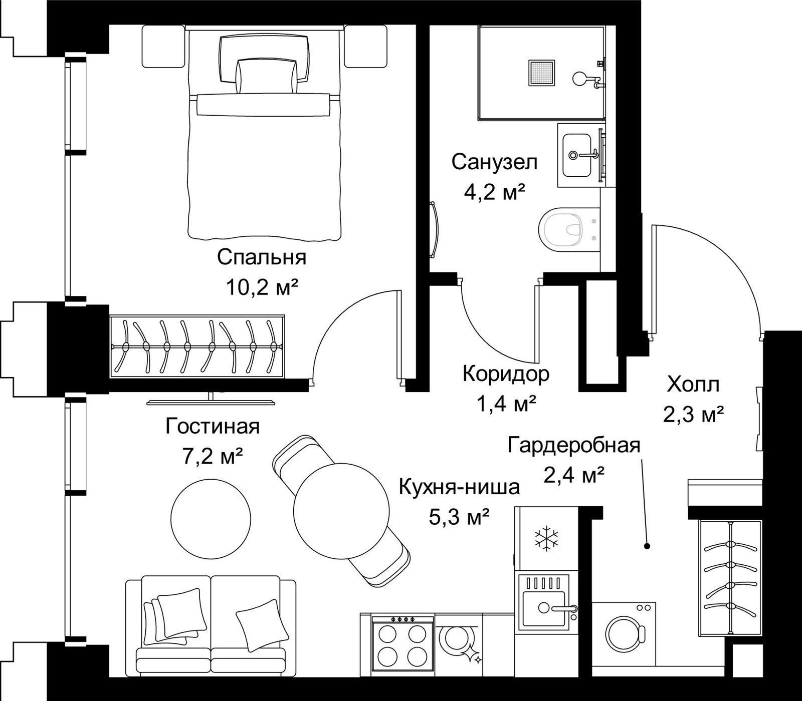 1-комнатная квартира, 33 м²