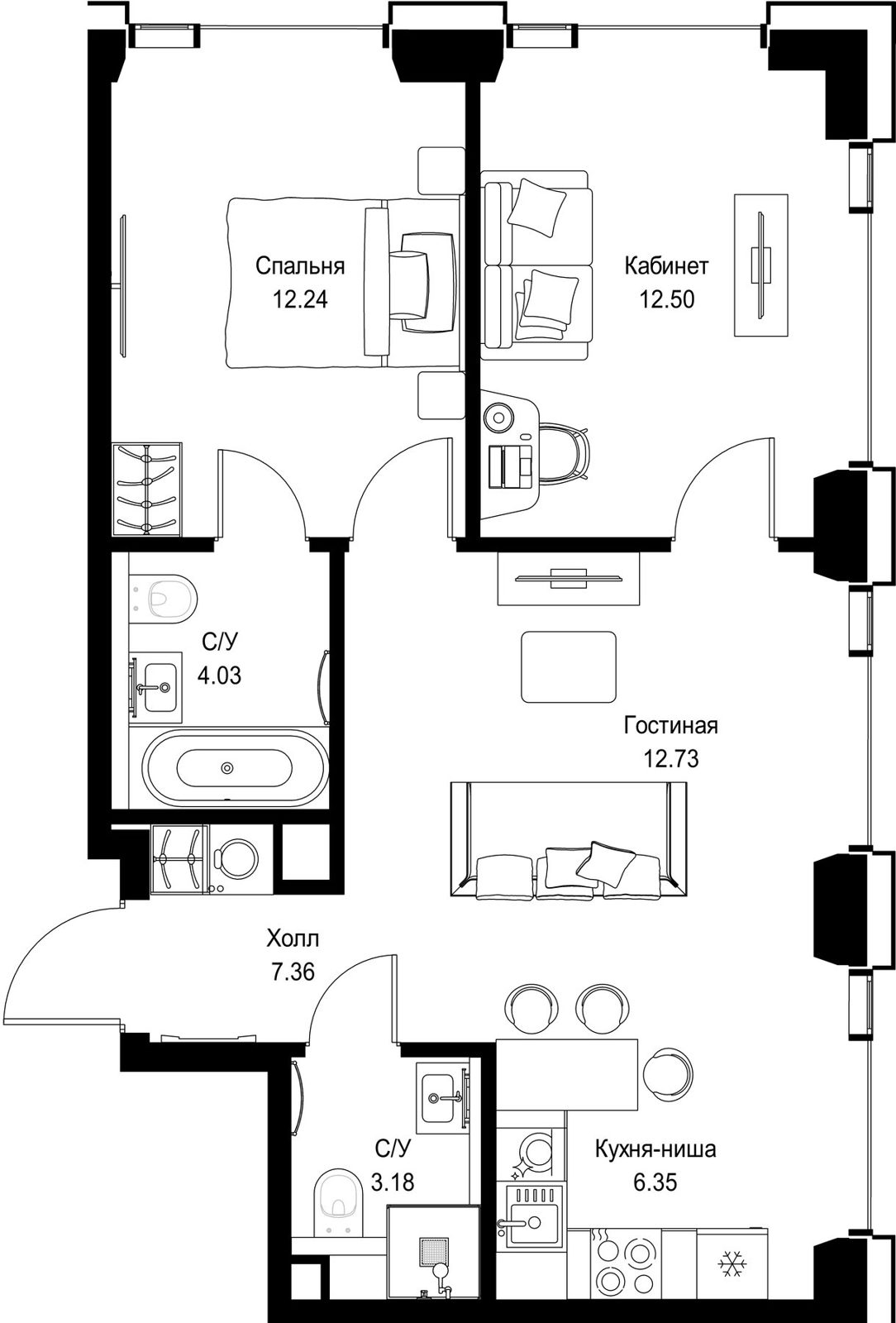 2-комнатная квартира, 58,4 м²