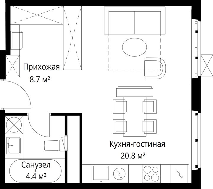 Квартира-студия, 33,9 м² — фото 1