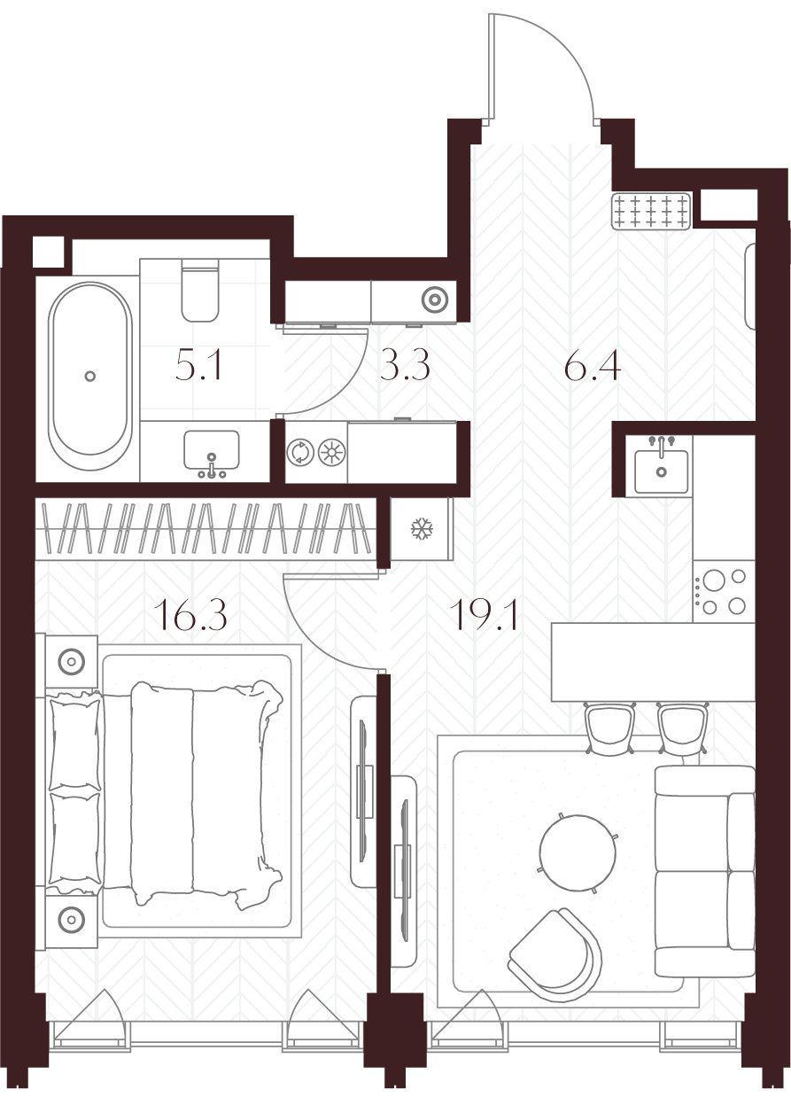 1-комнатная квартира, 50,2 м²