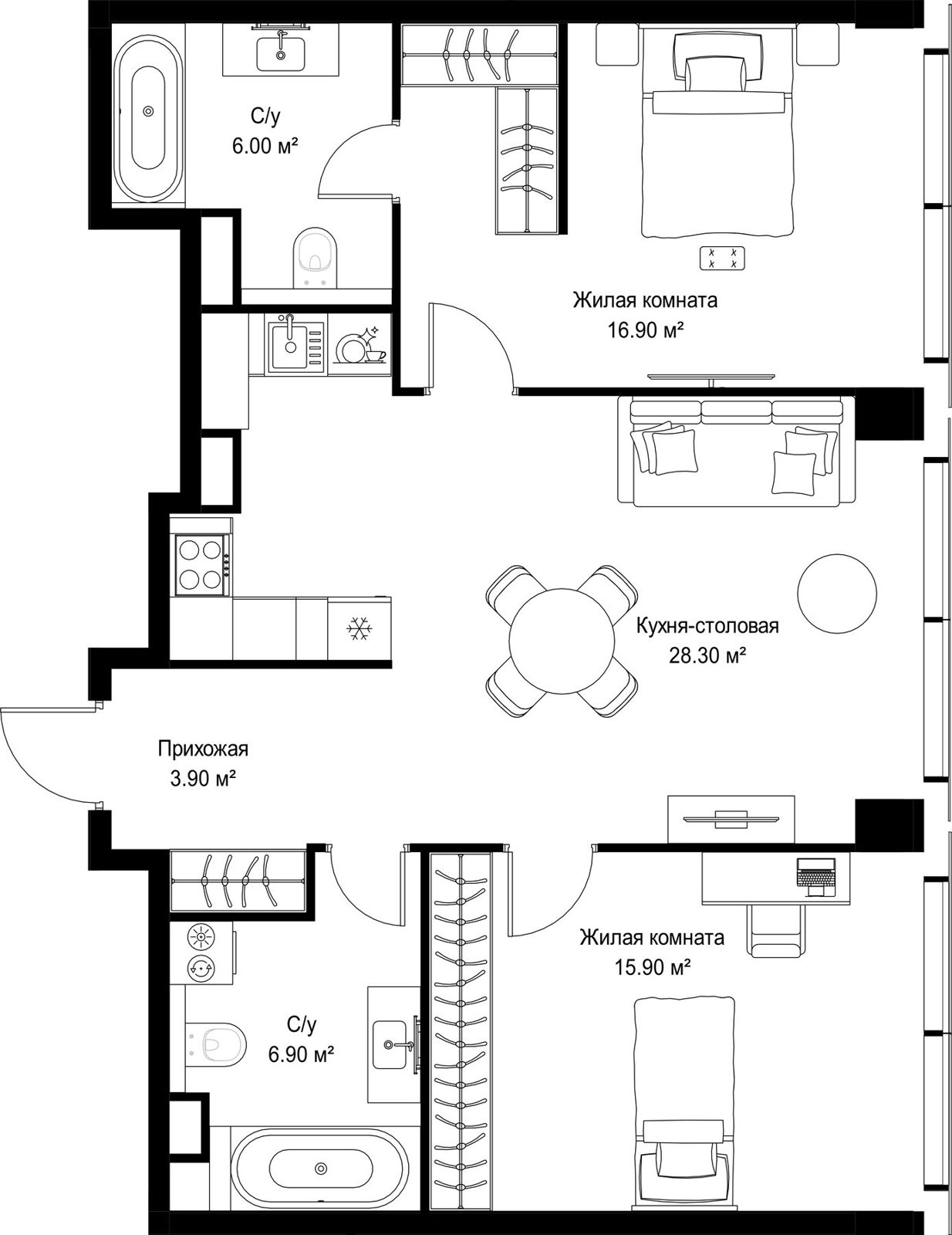 2-комнатная квартира, 77,9 м²