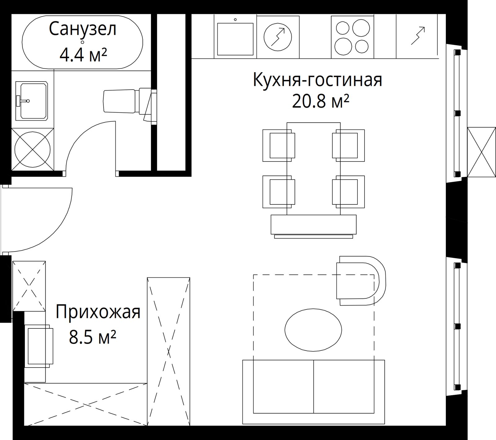 Квартира-студия, 33,7 м²