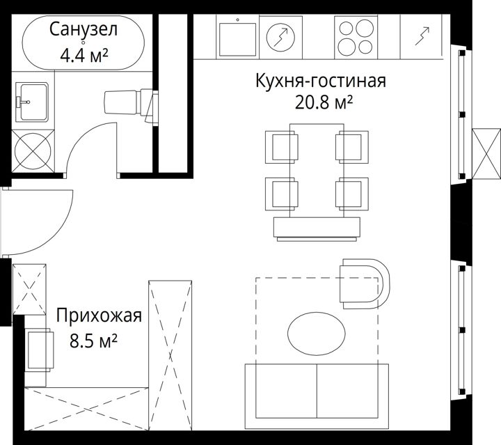 Квартира-студия, 33,7 м² — фото 1