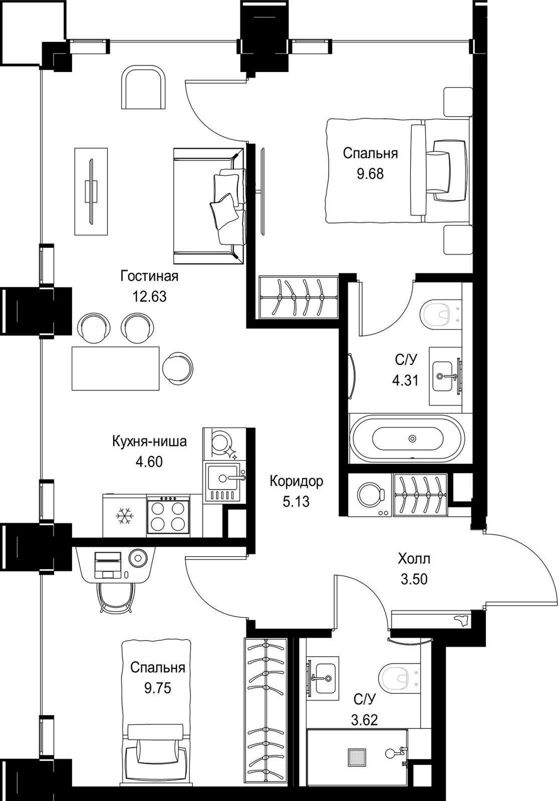 2-комнатная квартира, 53,2 м²
