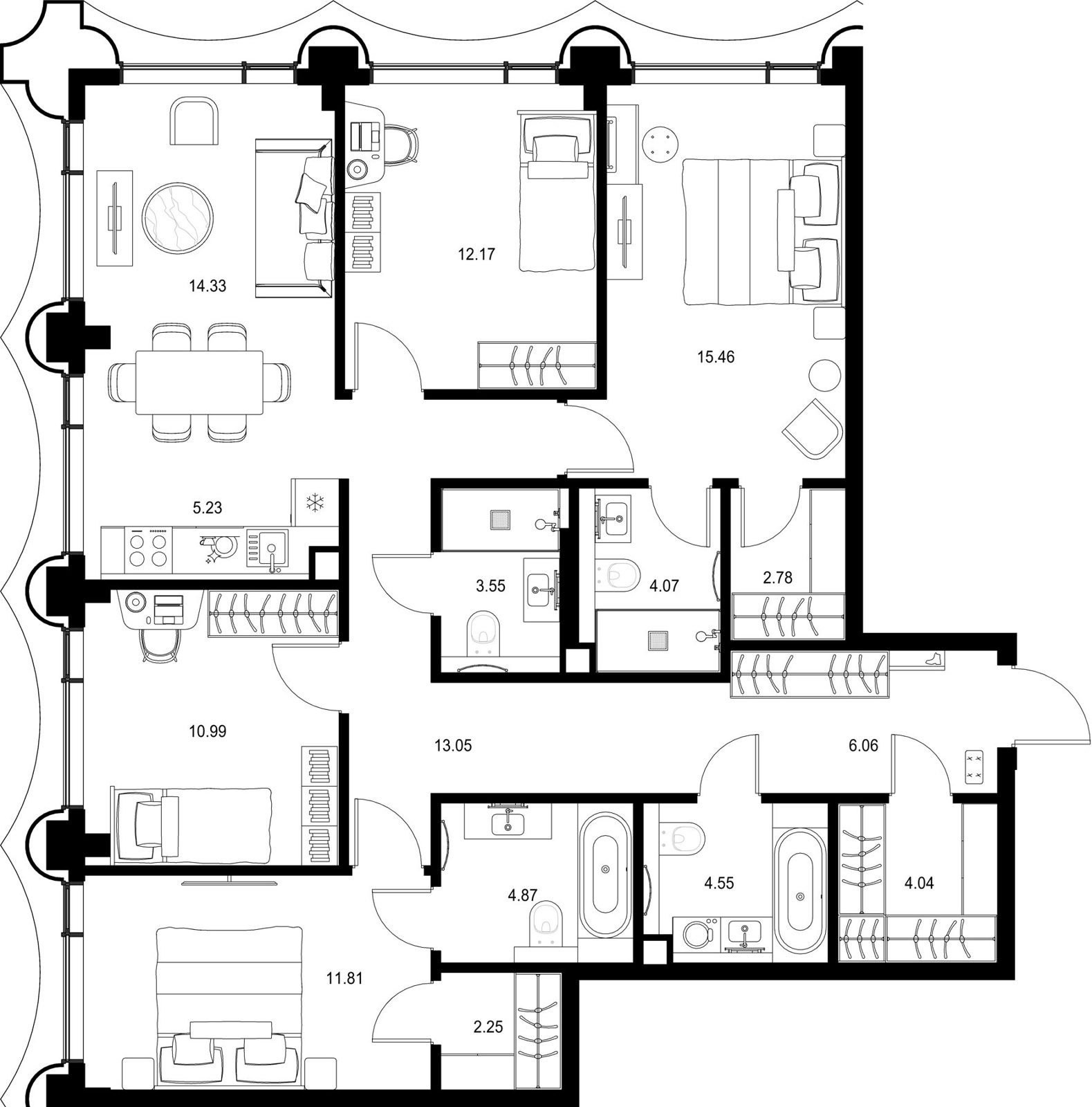 4-комнатная квартира, 115,2 м²