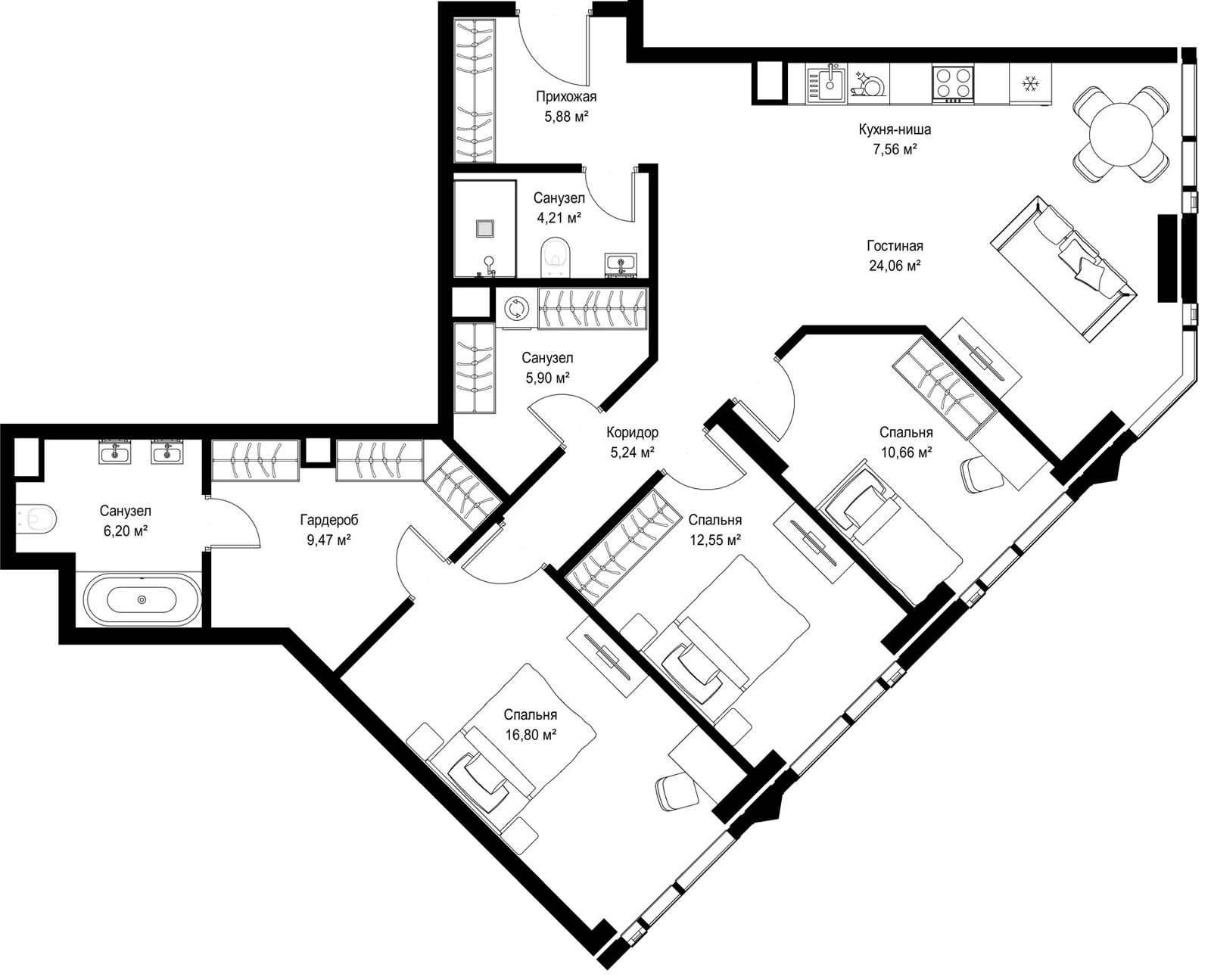 3-комнатная квартира, 108,5 м²