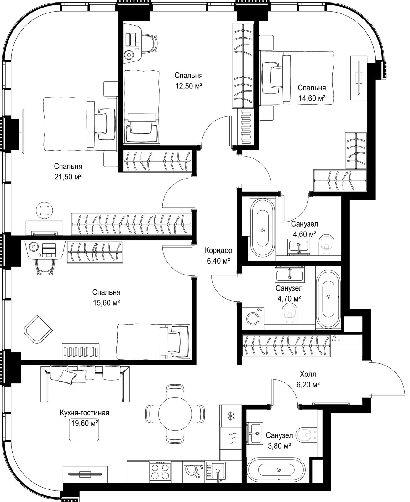 4-комнатная квартира, 109,5 м²