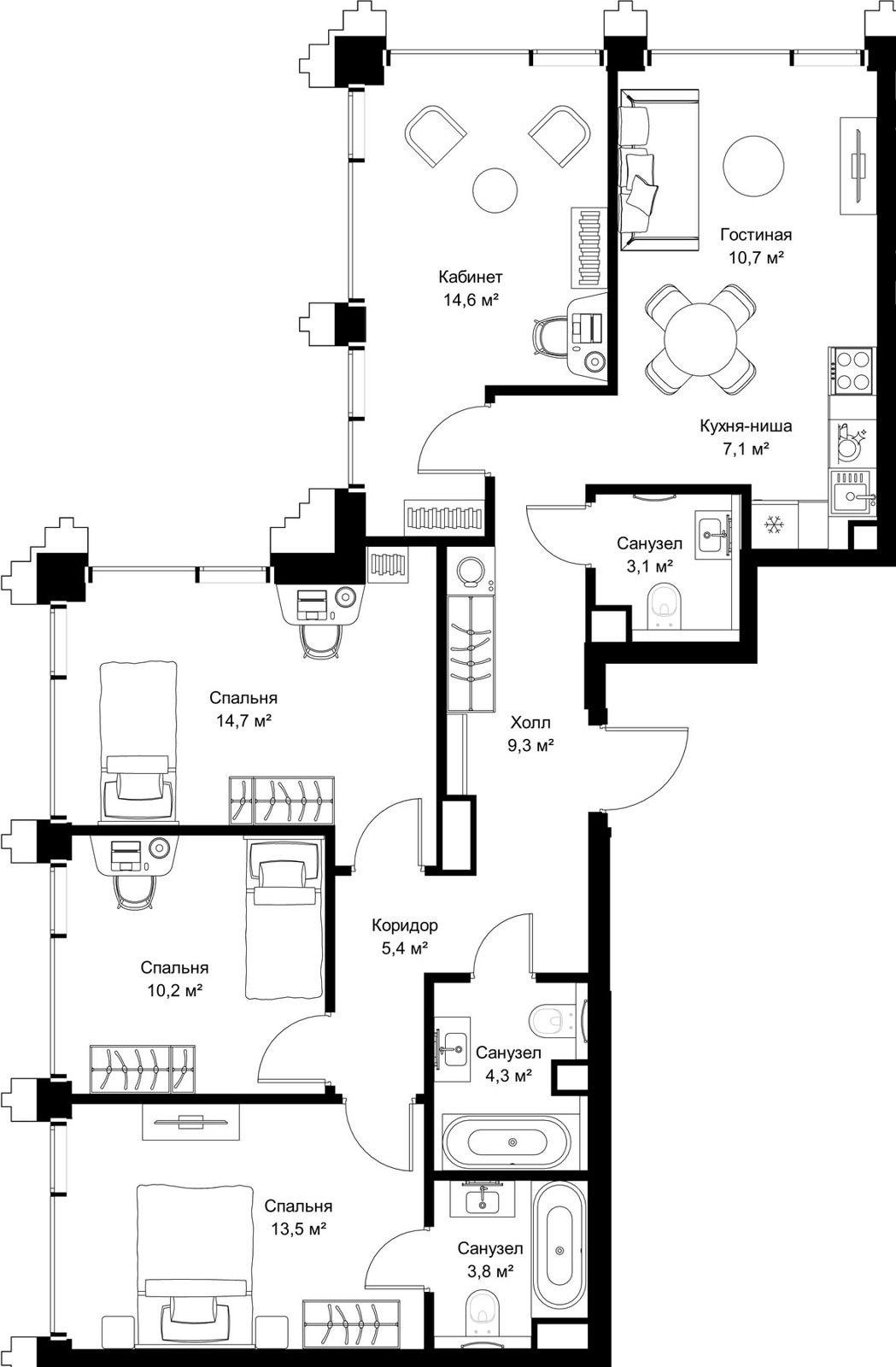4-комнатная квартира, 96,7 м²