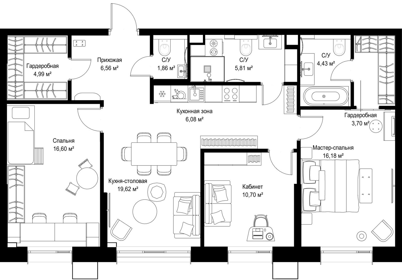 3-комнатная квартира, 96,5 м²