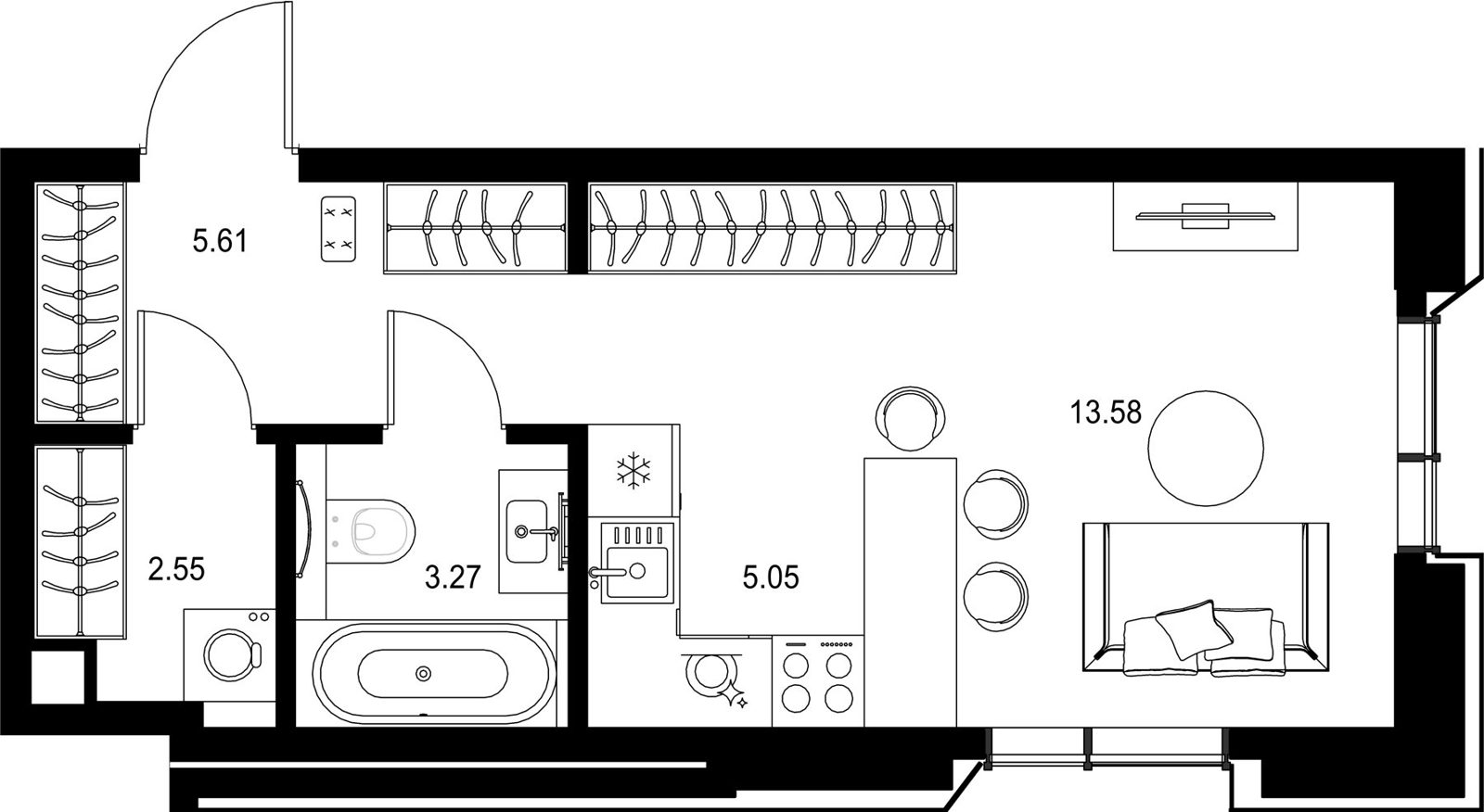Квартира-студия, 30,1 м²