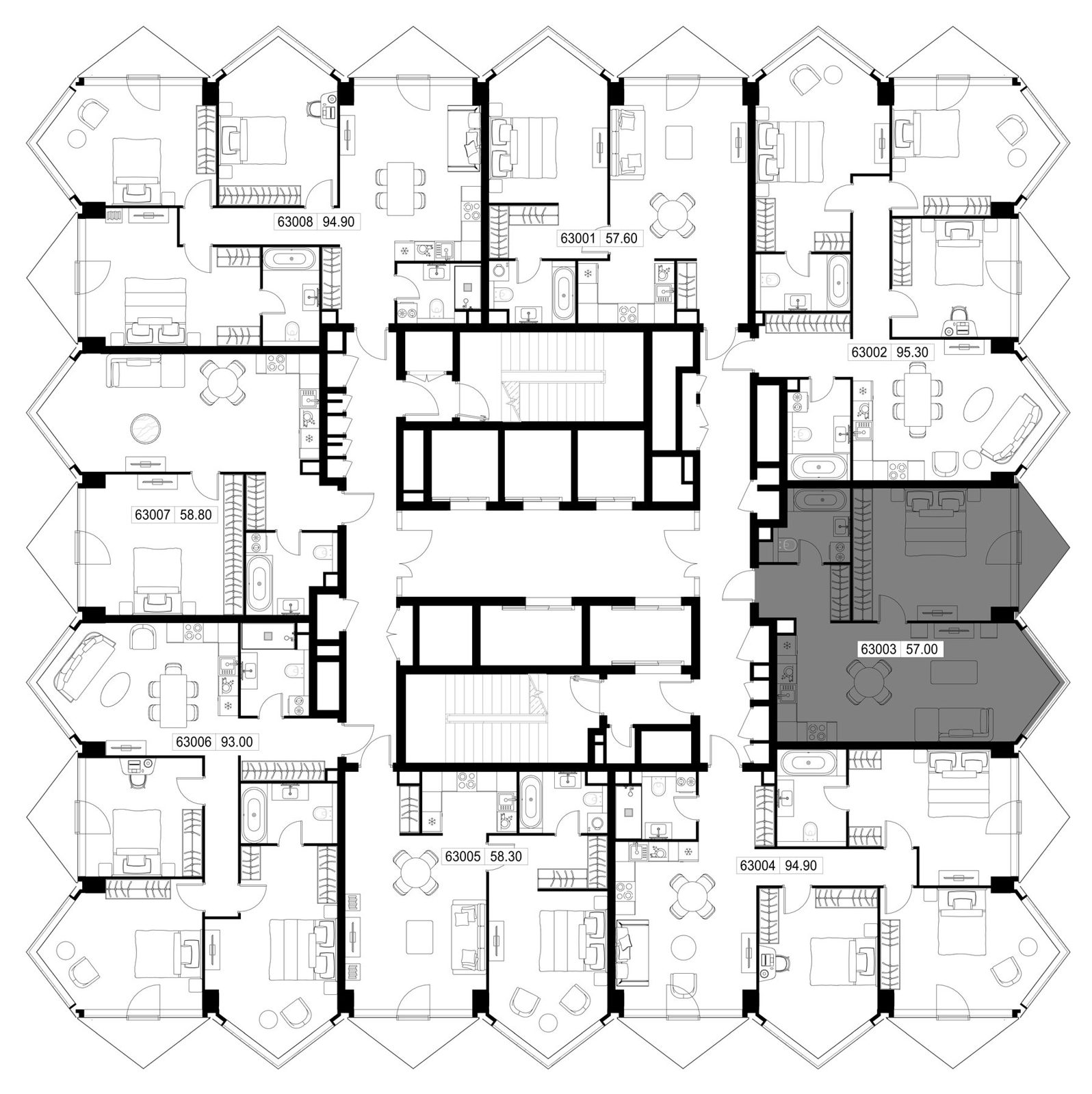 1-комнатная квартира, 57 м² — фото 2