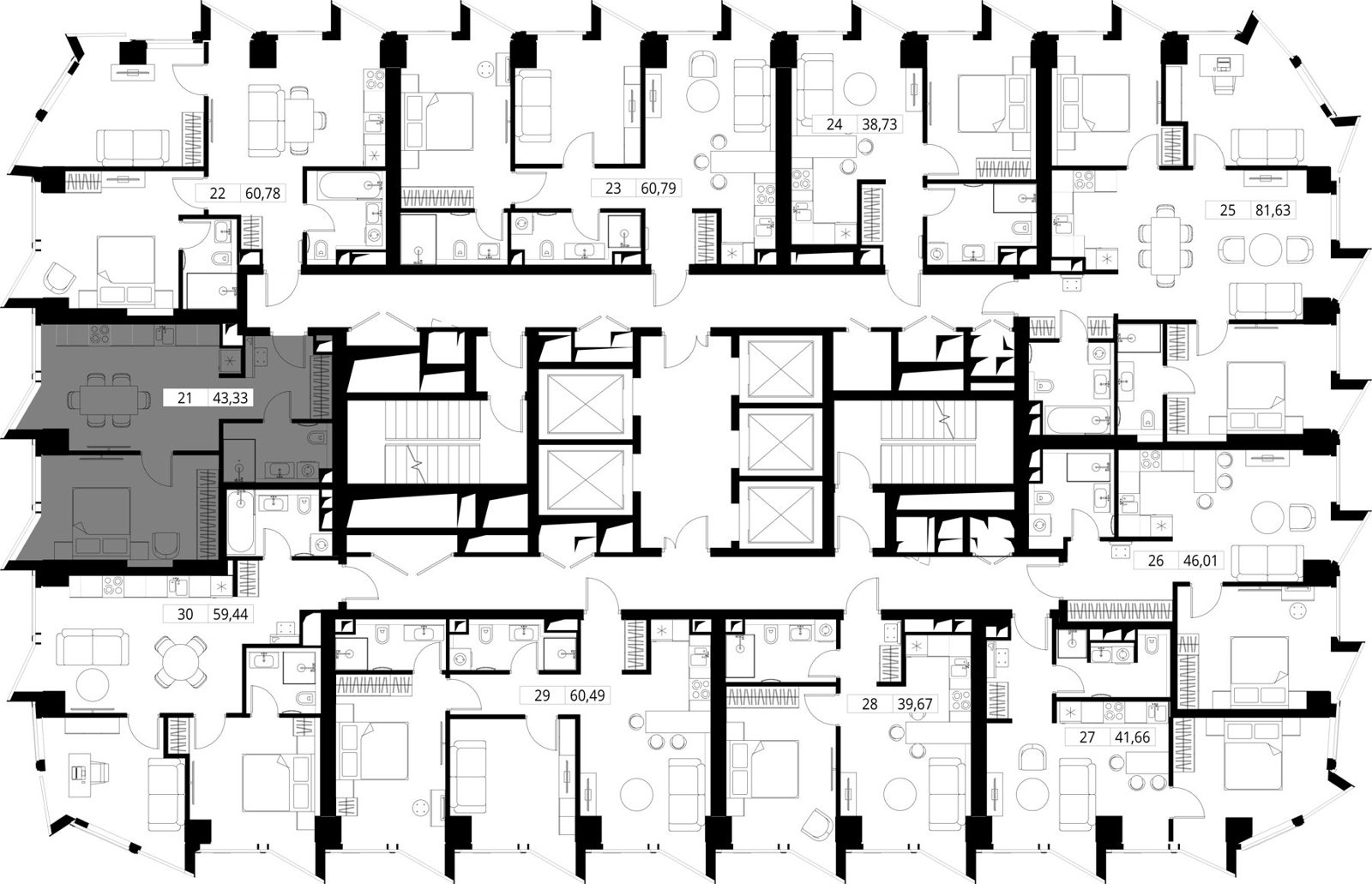 1-комнатная квартира, 43,6 м² — фото 2
