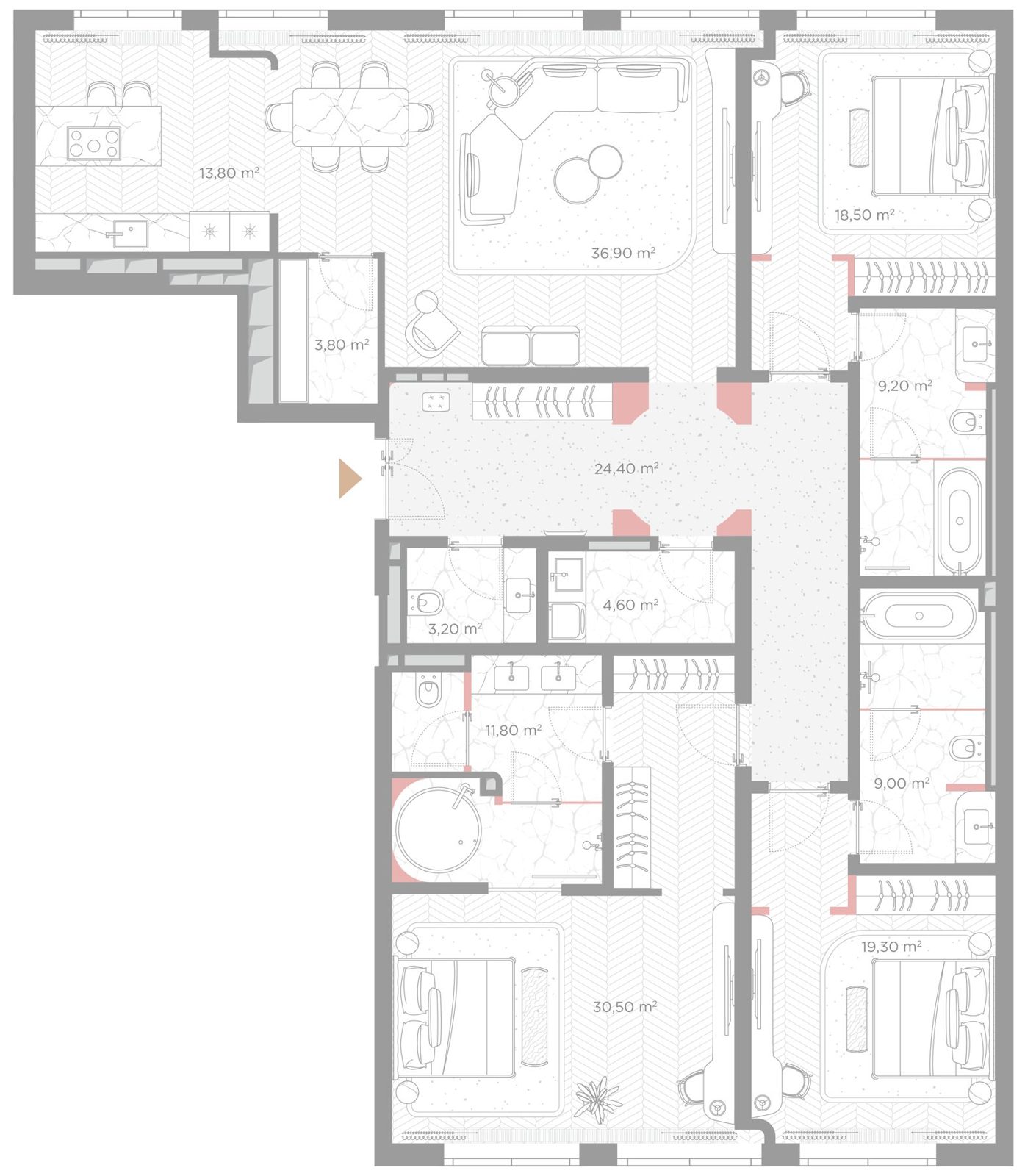 3-комнатная квартира, 185 м²