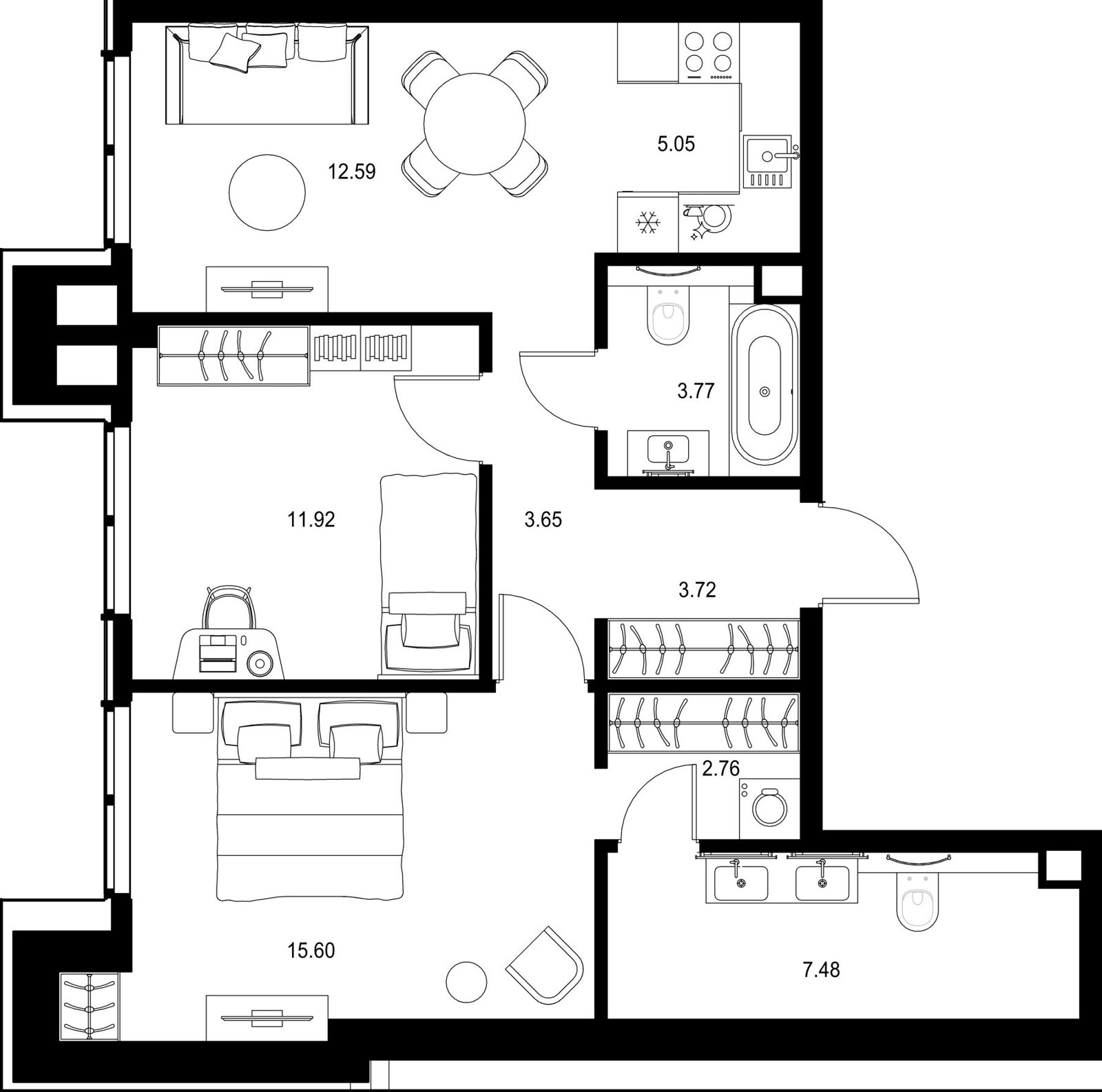 2-комнатная квартира, 66,5 м²
