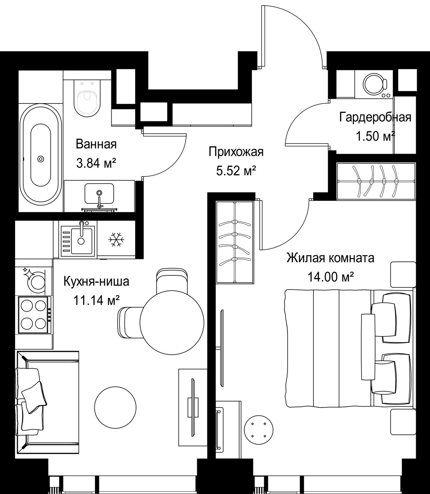 1-комнатная квартира, 36 м²