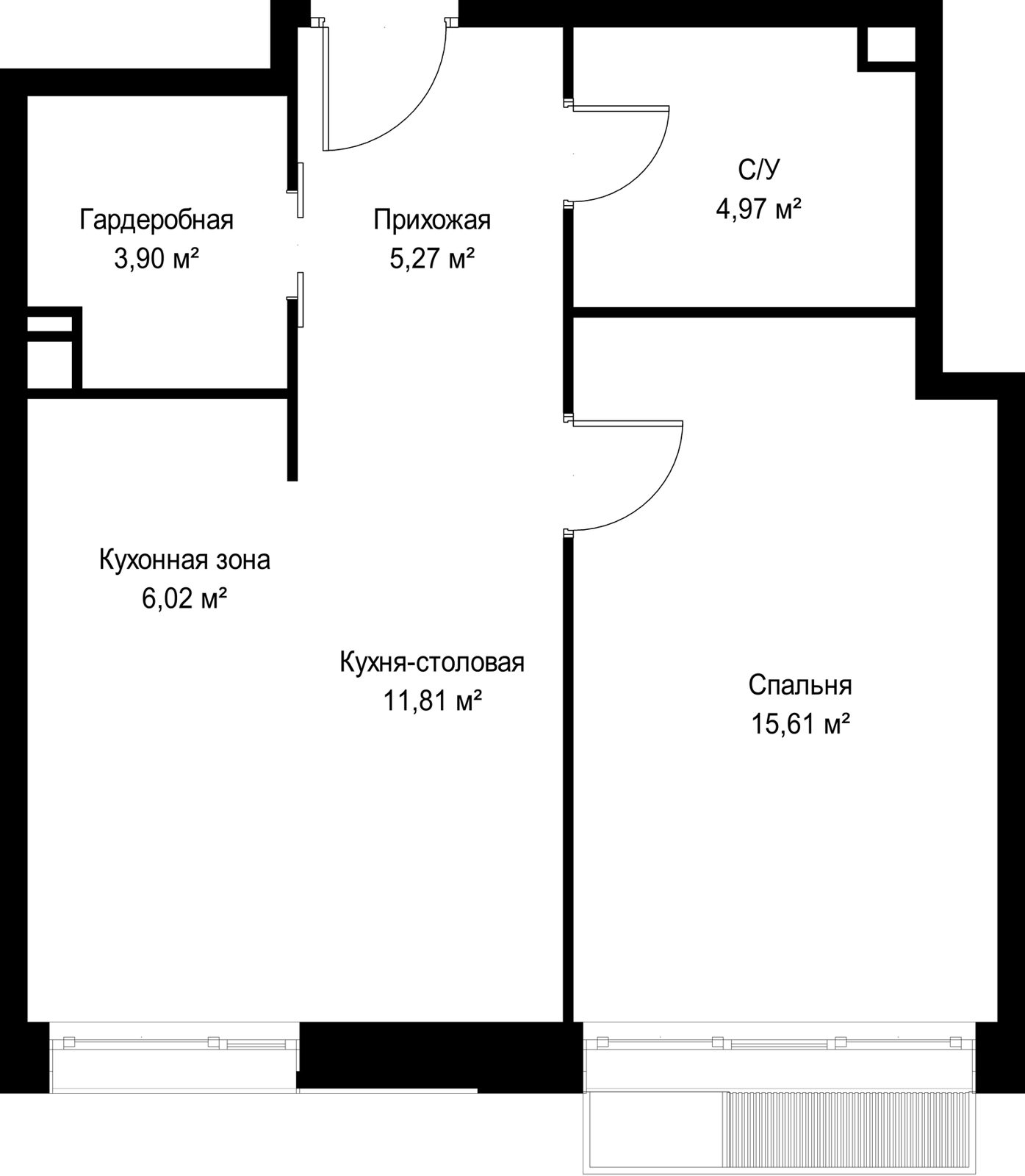 1-комнатная квартира, 47,6 м² — фото 2