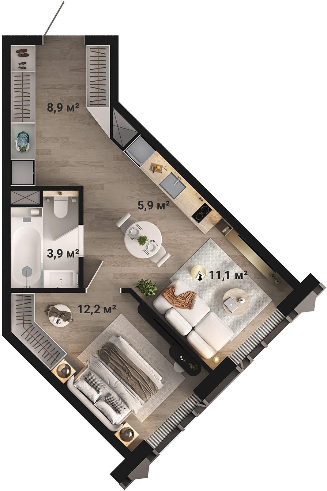 1-комнатная квартира, 42,4 м² — фото 2