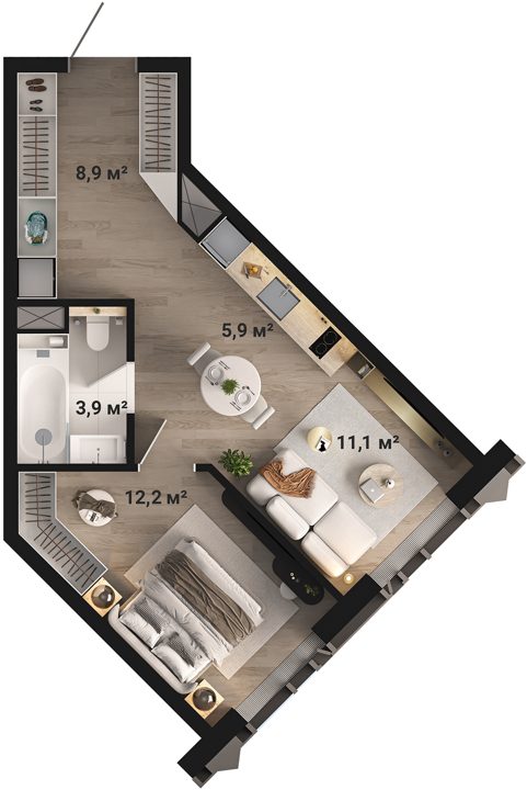 1-комнатная квартира, 42,4 м² — фото 2