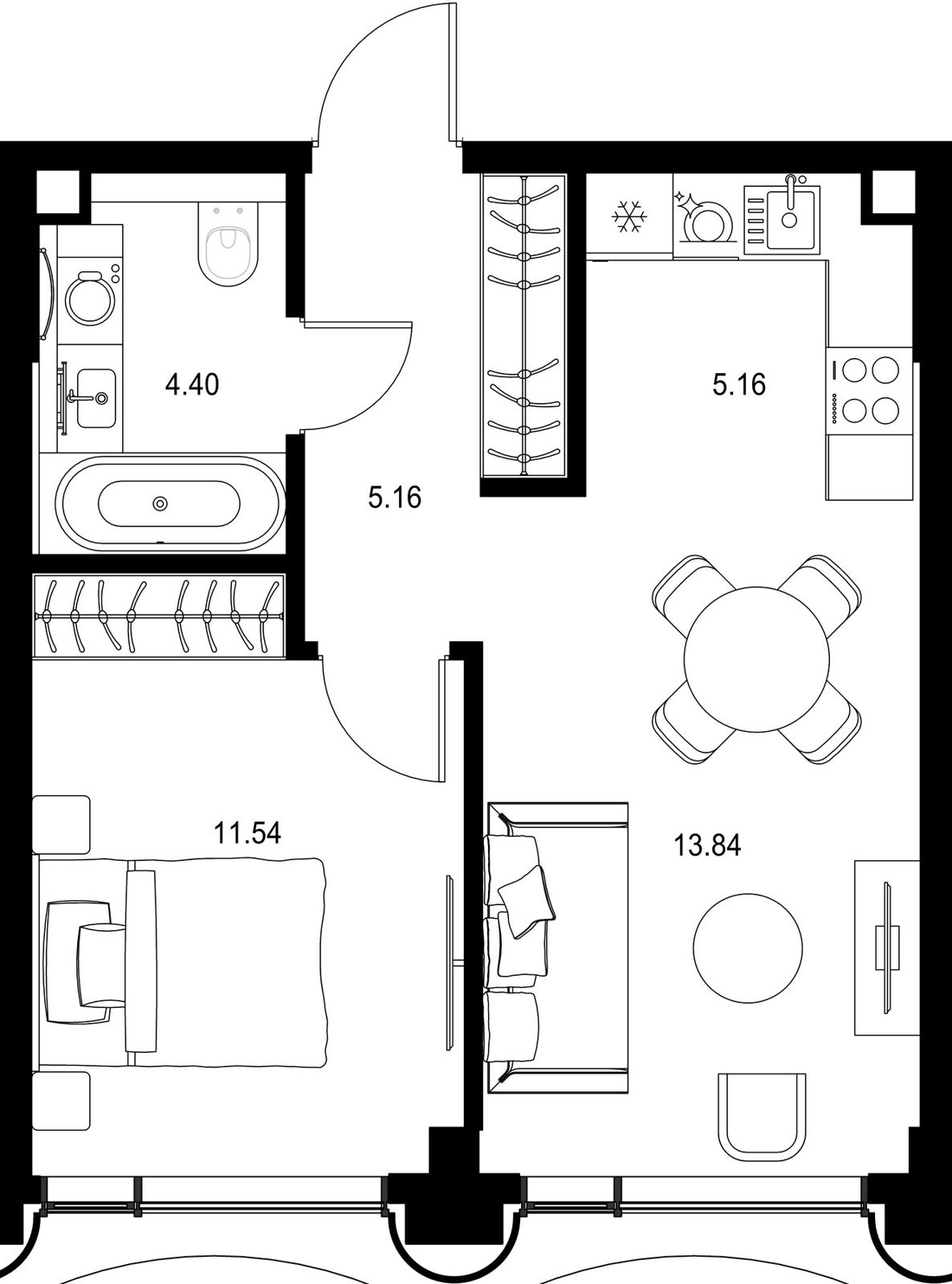 1-комнатная квартира, 40,1 м²