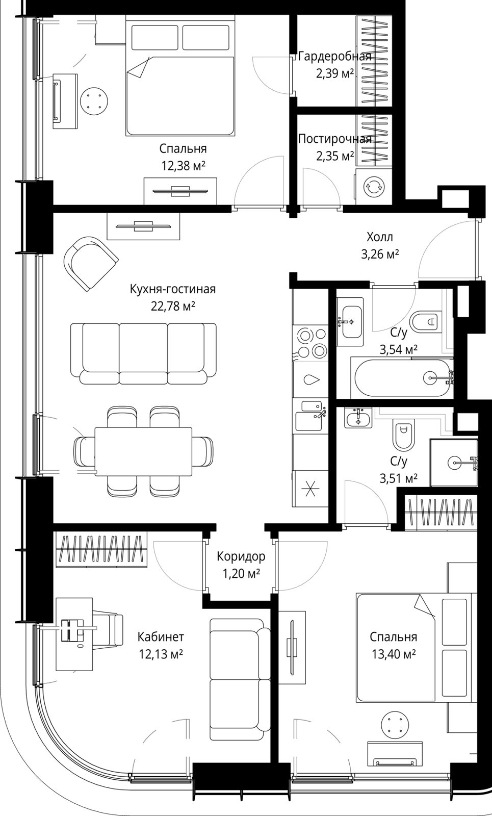 3-комнатная квартира, 76,9 м²