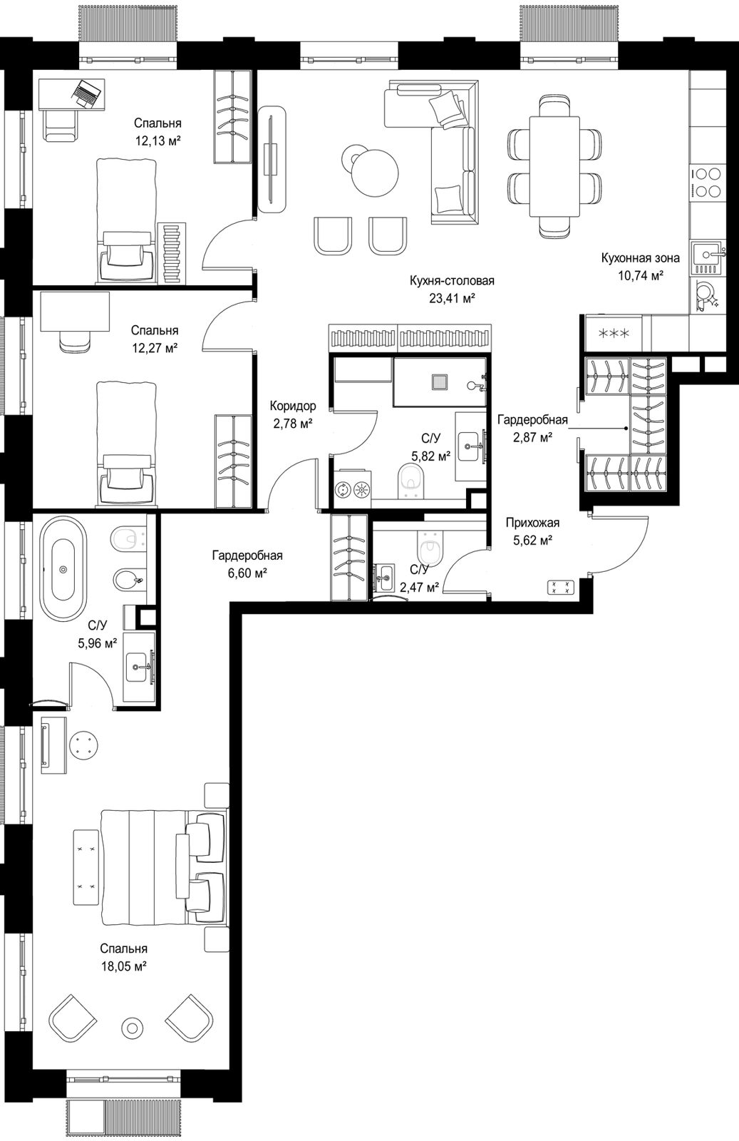 3-комнатная квартира, 108,7 м²