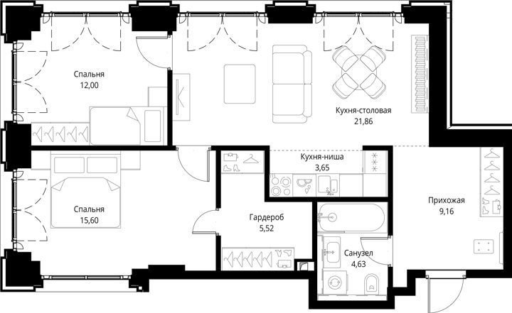 2-комнатная квартира, 72,4 м² — фото 1