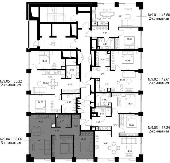 2-комнатная квартира, 58,7 м² — фото 2