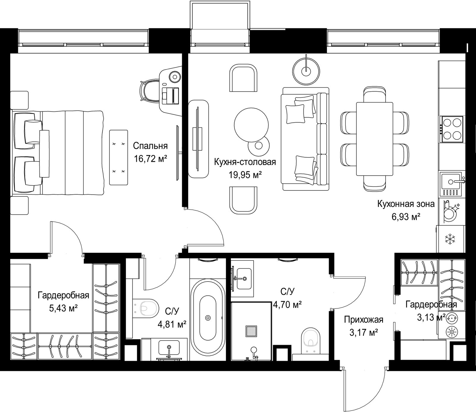 1-комнатная квартира, 64,8 м²