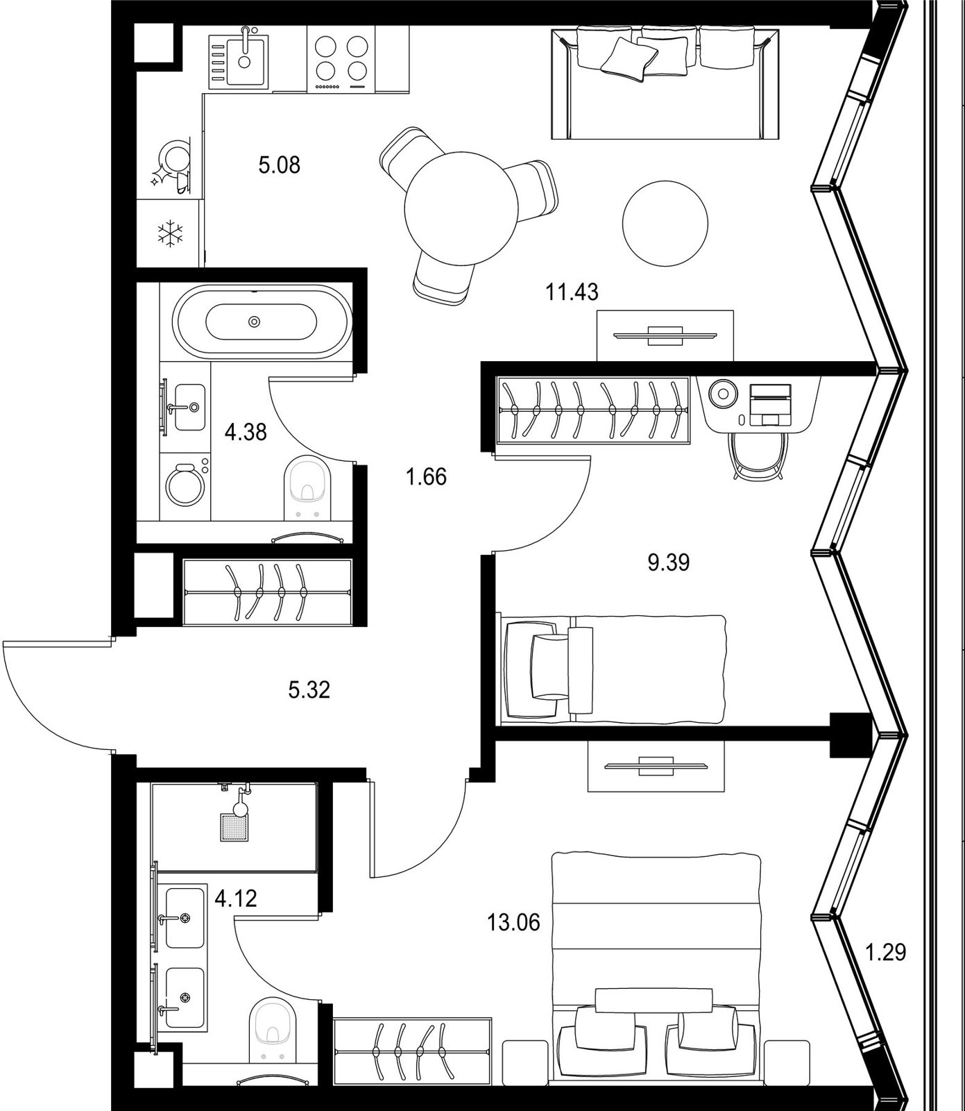 2-комнатная квартира, 55,7 м²