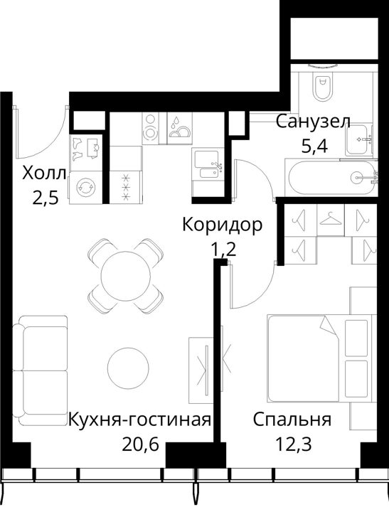 1-комнатная квартира, 42 м² — фото 1