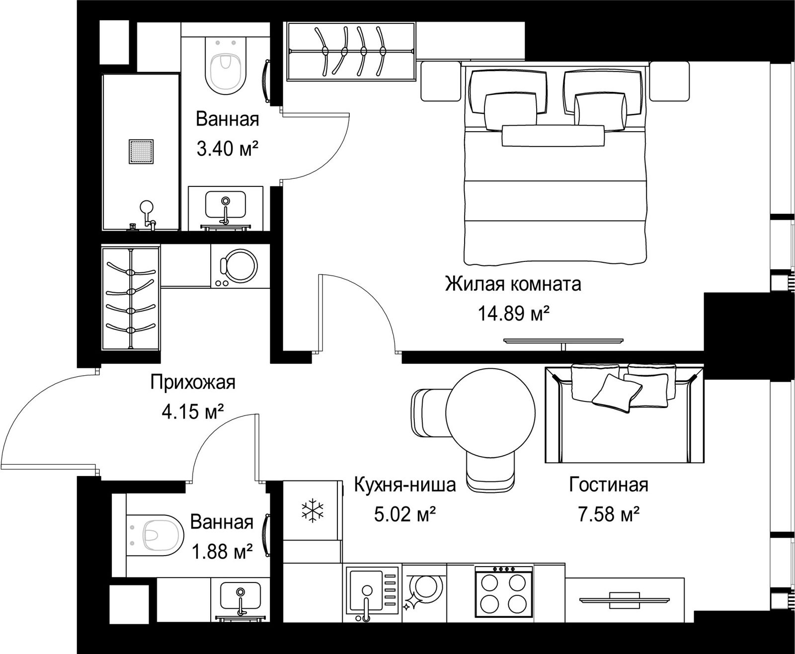 1-комнатная квартира, 36,9 м²