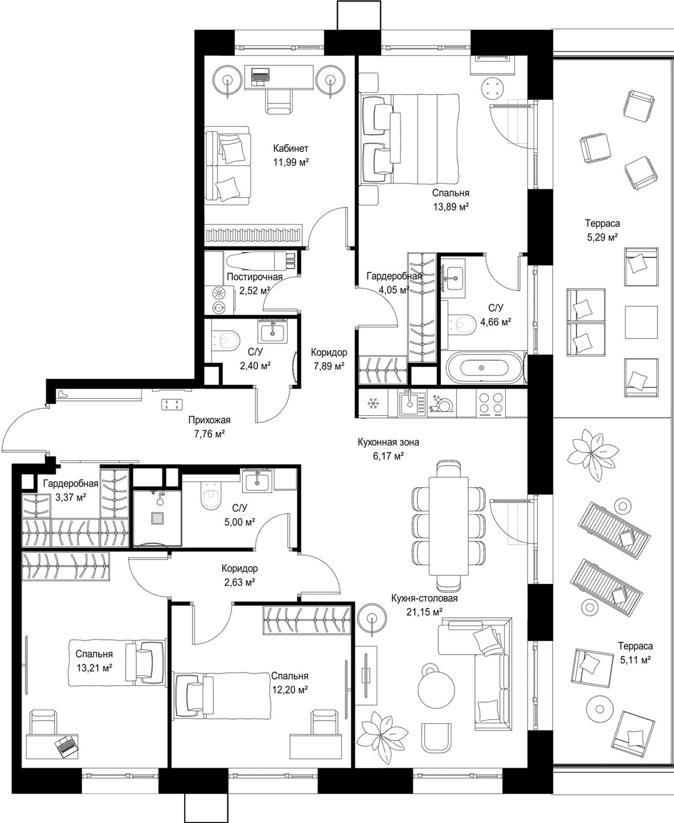 4-комнатная квартира, 129,3 м²