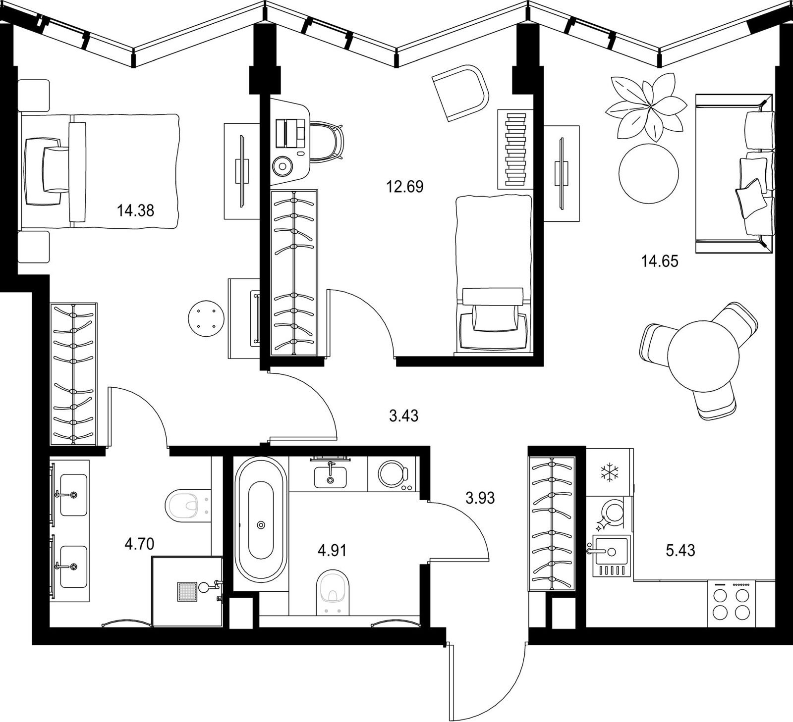 2-комнатная квартира, 64,1 м²