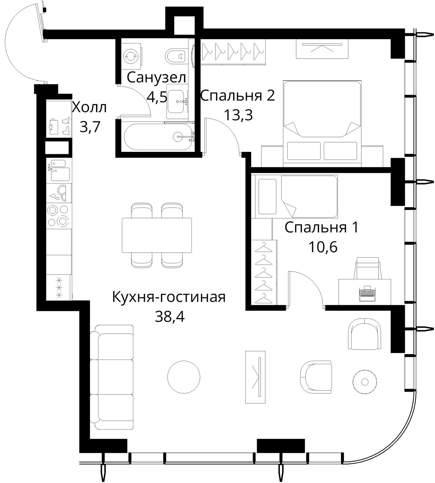 2-комнатная квартира, 70,5 м²