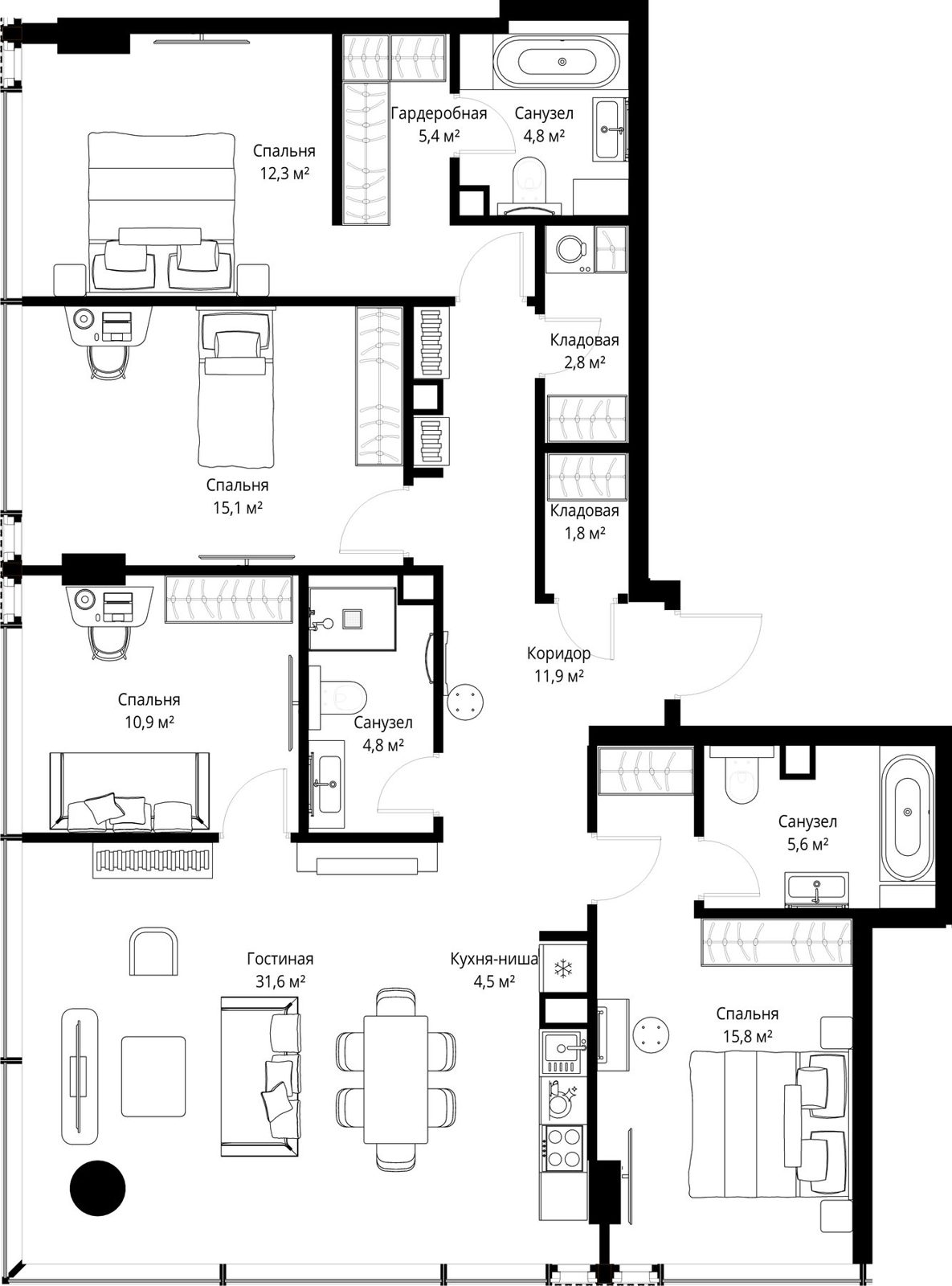4-комнатная квартира, 127,3 м²