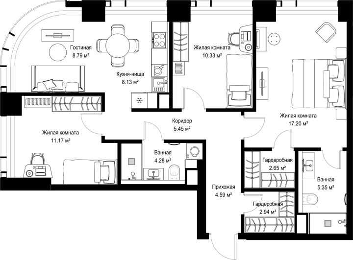 3-комнатная квартира, 80,9 м²