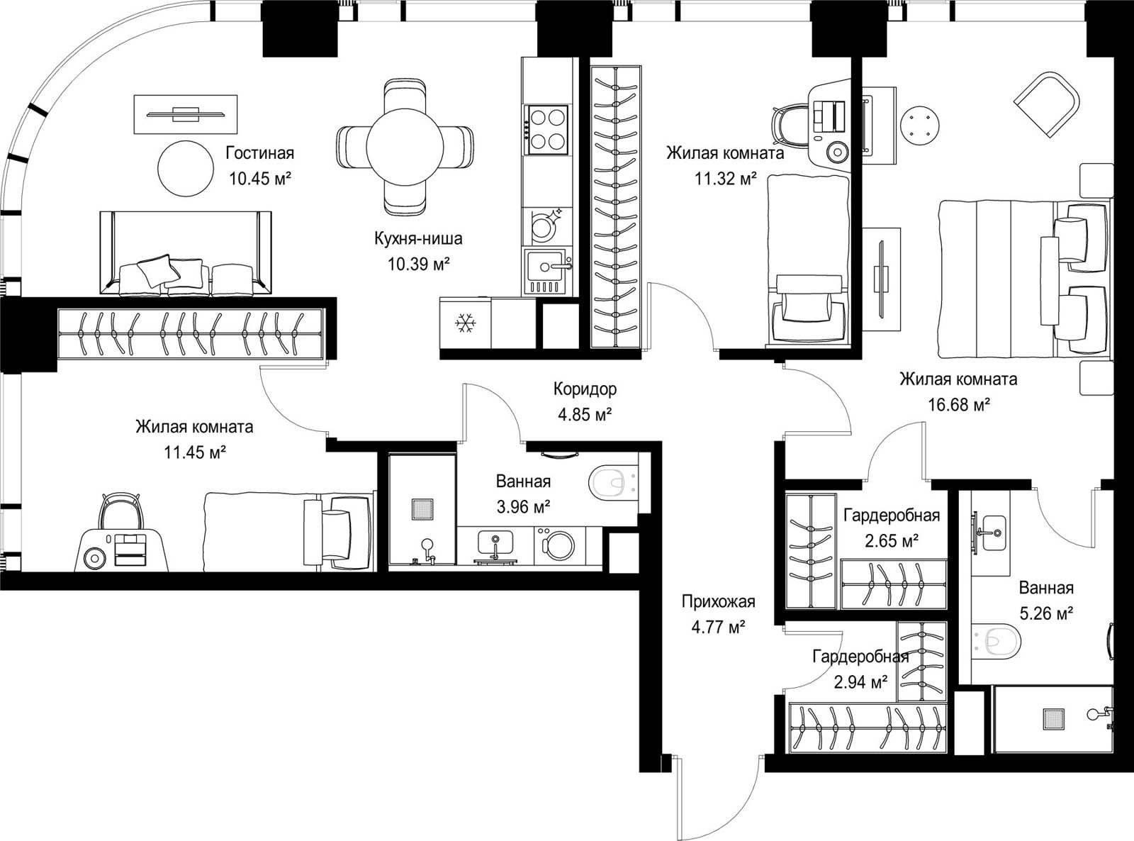 3-комнатная квартира, 84,7 м²