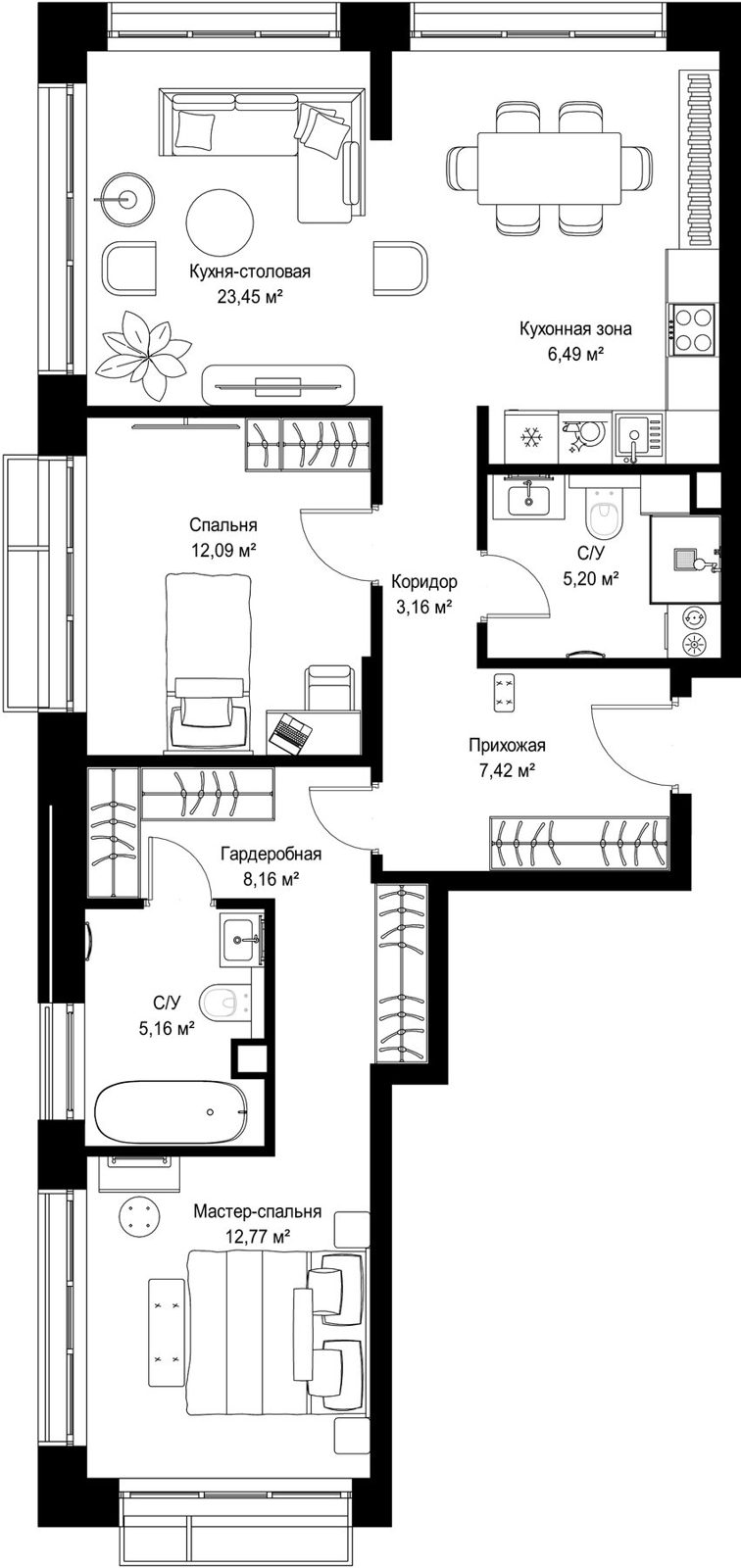 2-комнатная квартира, 83,9 м²
