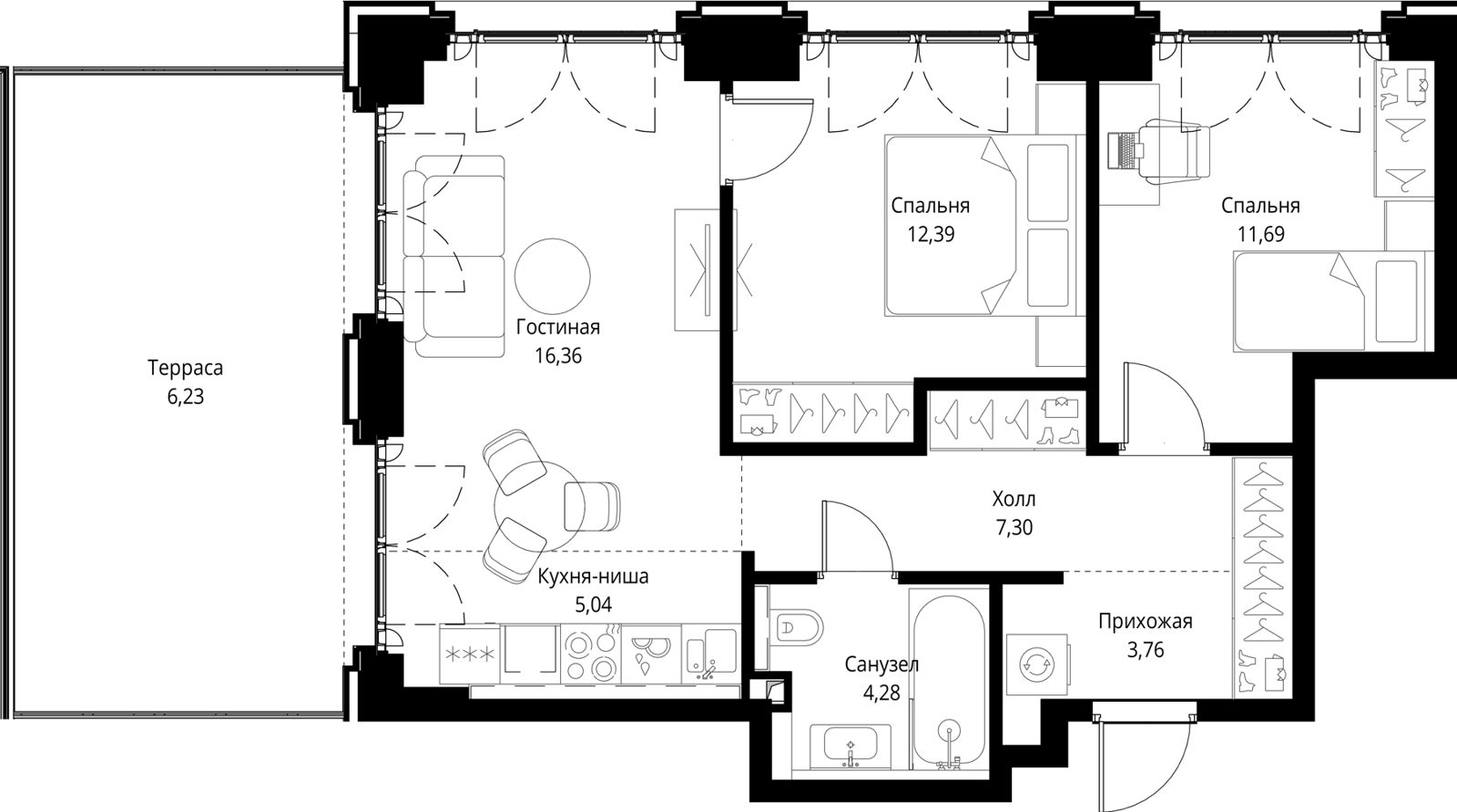 2-комнатная квартира, 67 м²