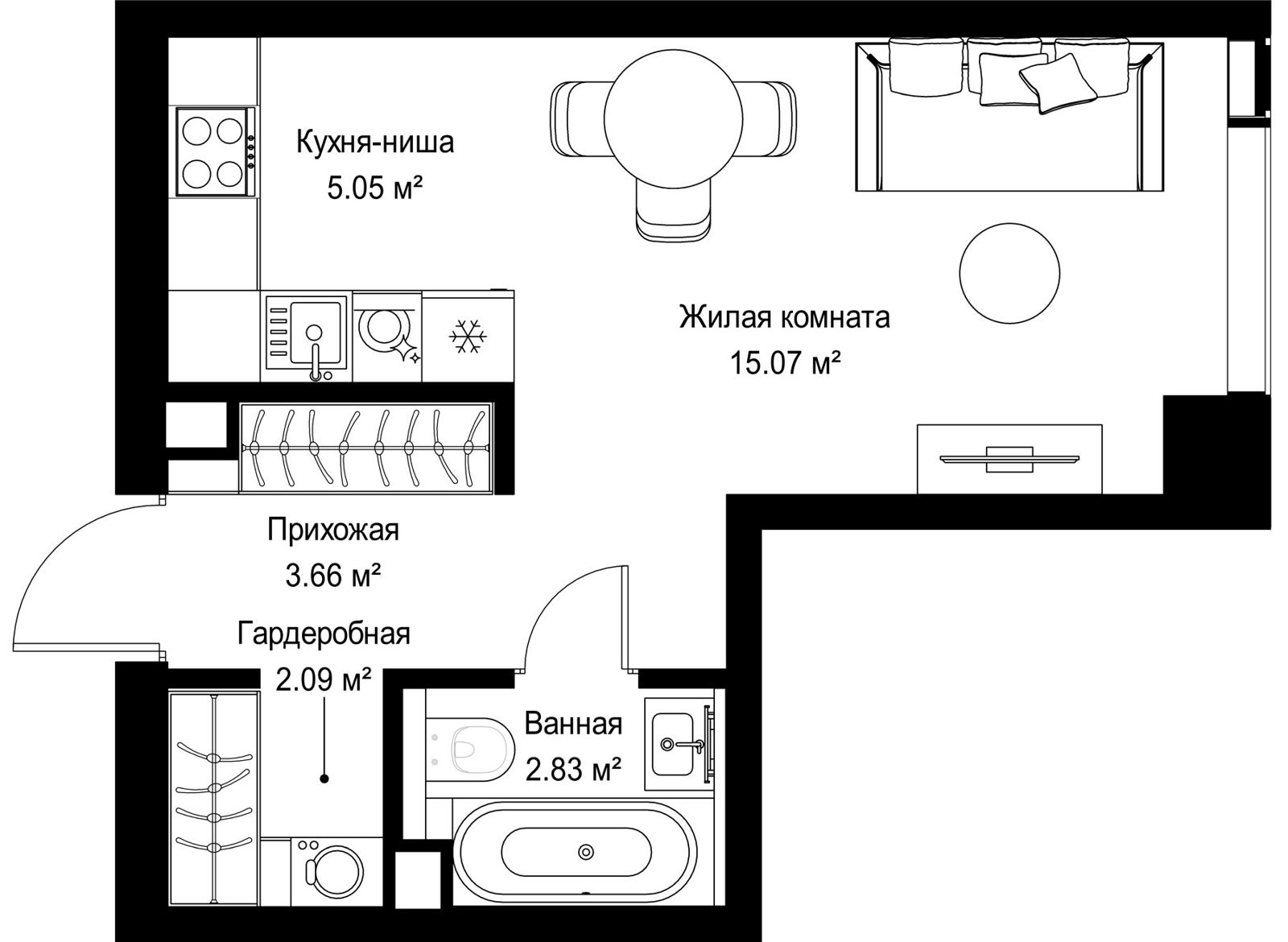 Квартира-студия, 28,7 м²