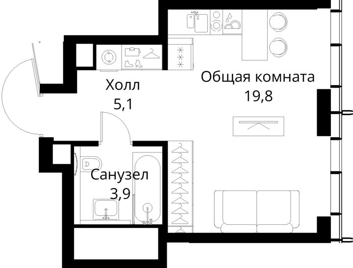 Квартира-студия, 28,8 м² — фото 1
