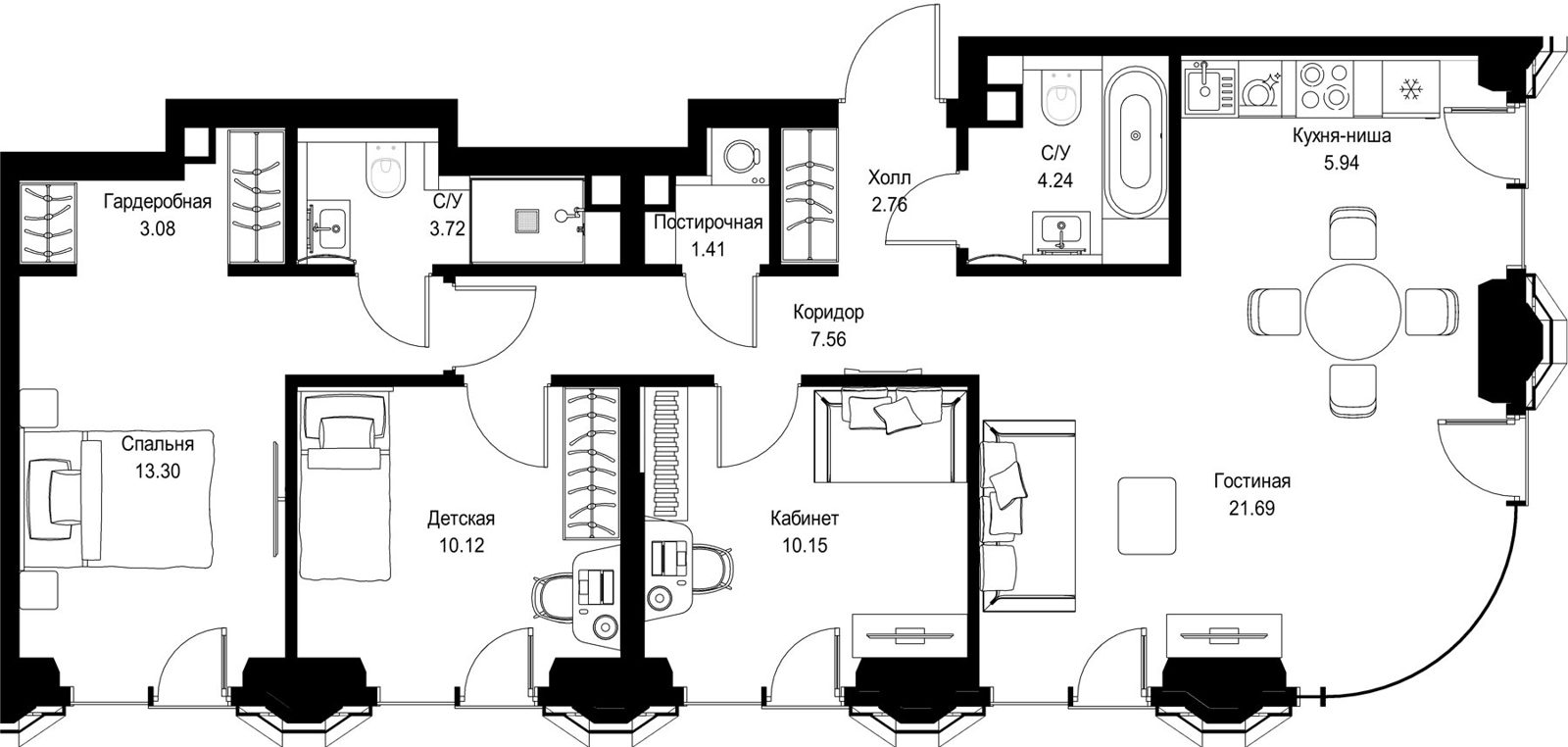 3-комнатная квартира, 84 м²