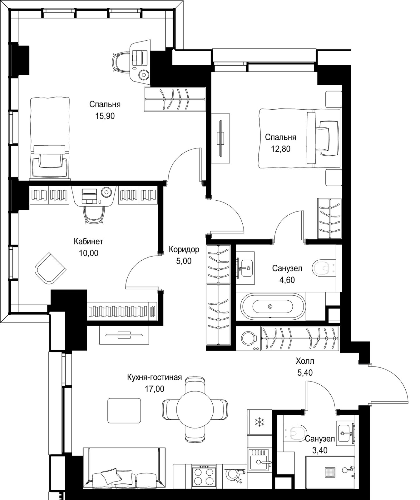3-комнатная квартира, 74,1 м²