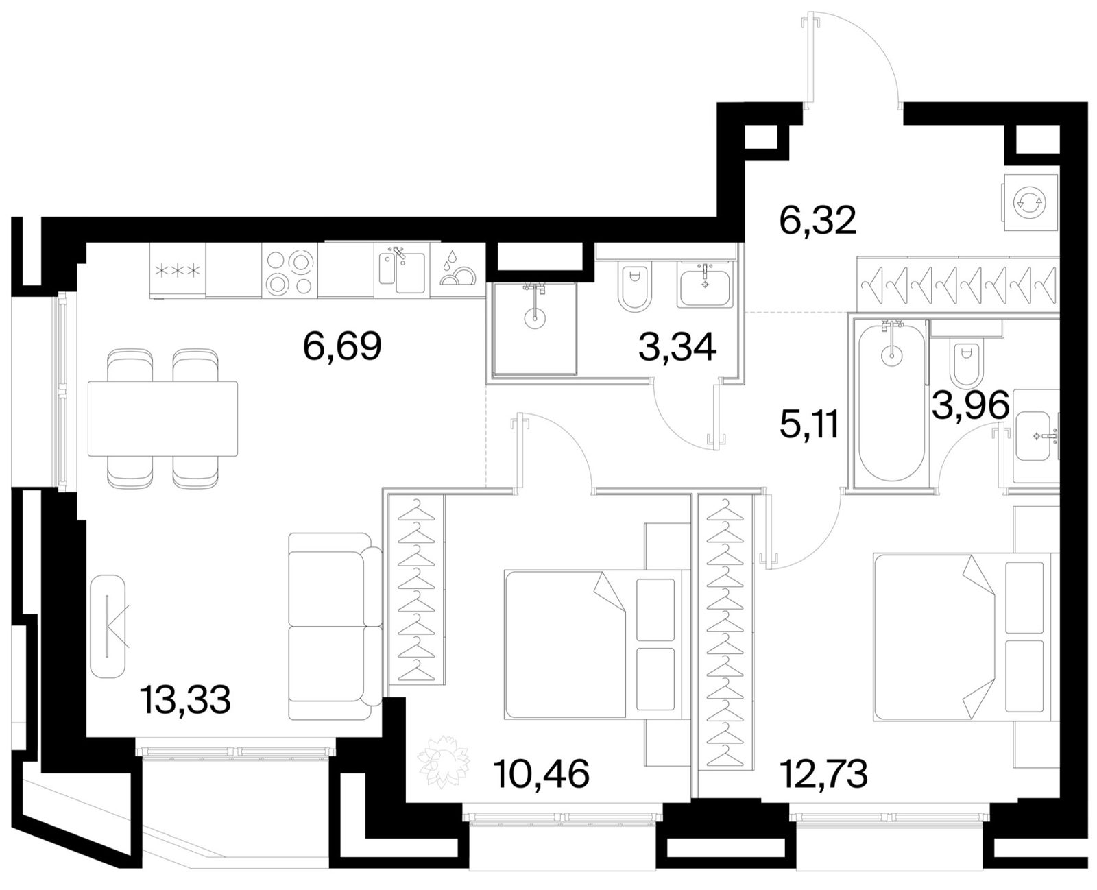2-комнатная квартира, 61,9 м²